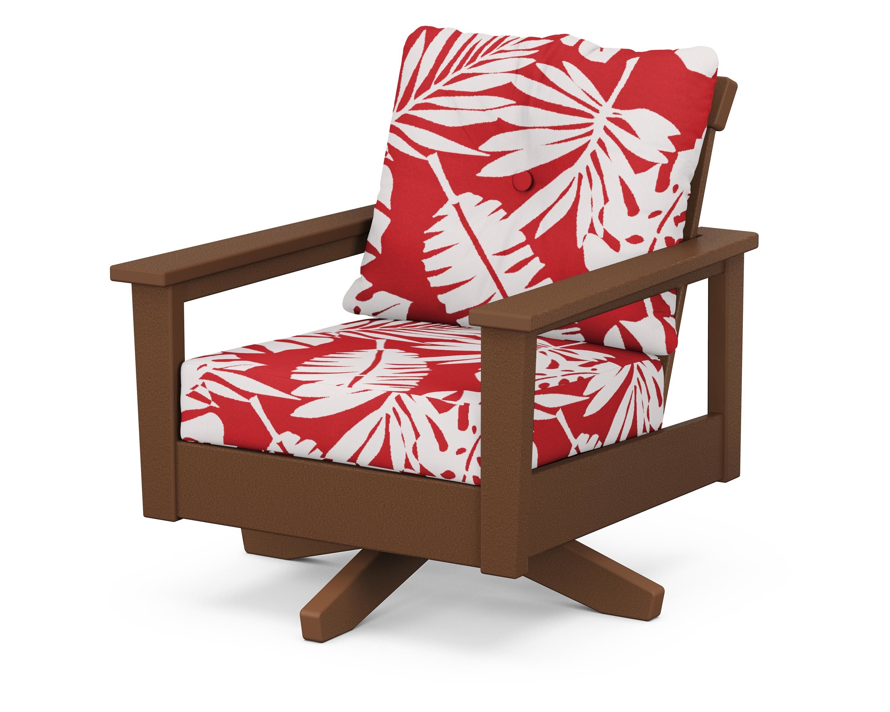 POLYWOOD® Prescott Deep Seating Swivel Chair in Teak / Leaf Crimson