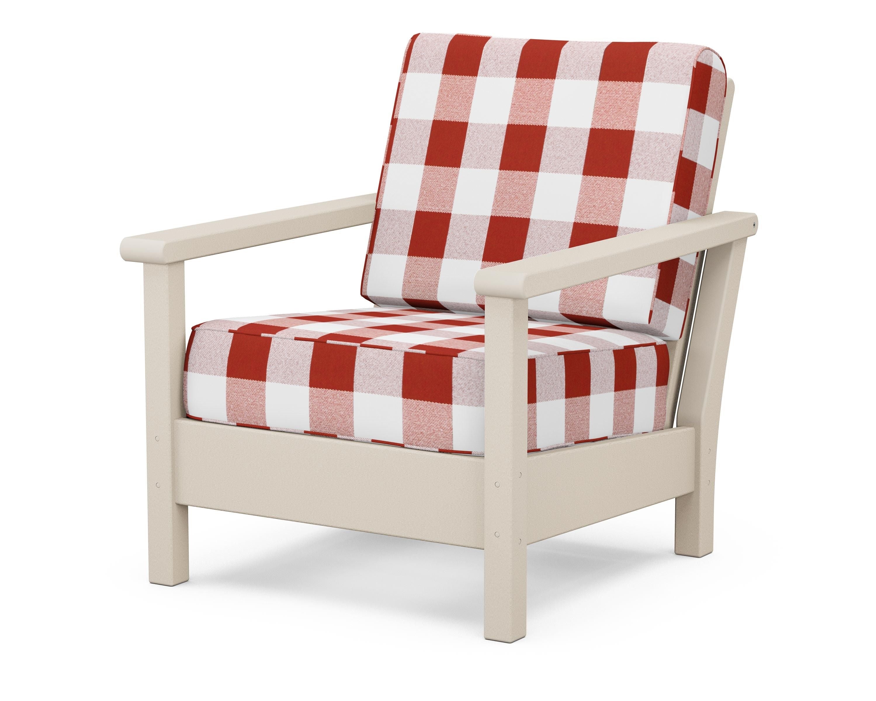 POLYWOOD® Harbour Deep Seating Chair in Sand / Buffalo Plaid Crimson