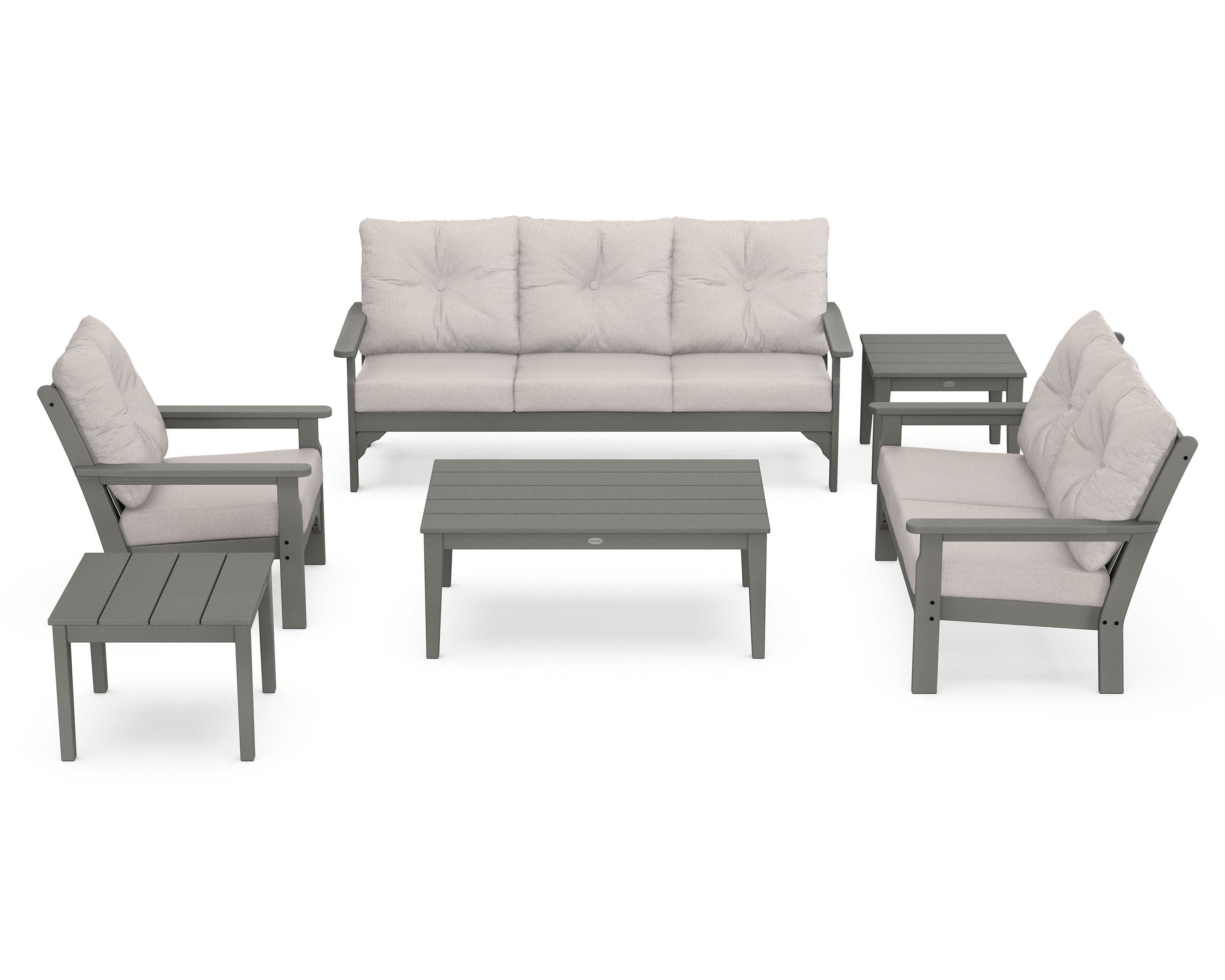 POLYWOOD® Vineyard 6-Piece Deep Seating Set in Slate Grey / Dune Burlap