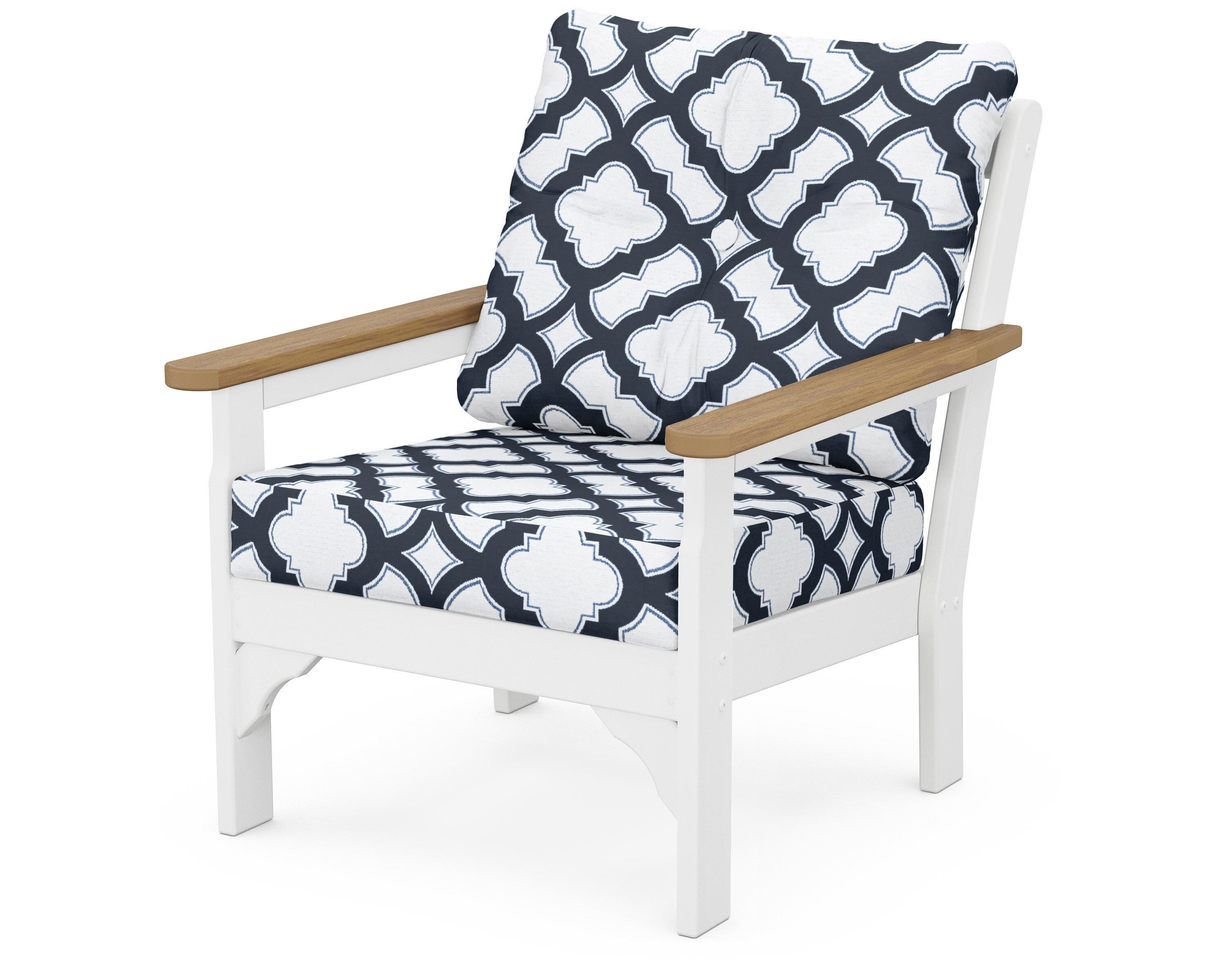 POLYWOOD® Vineyard Deep Seating Chair in White / Natural / Trellis Marine Indigo