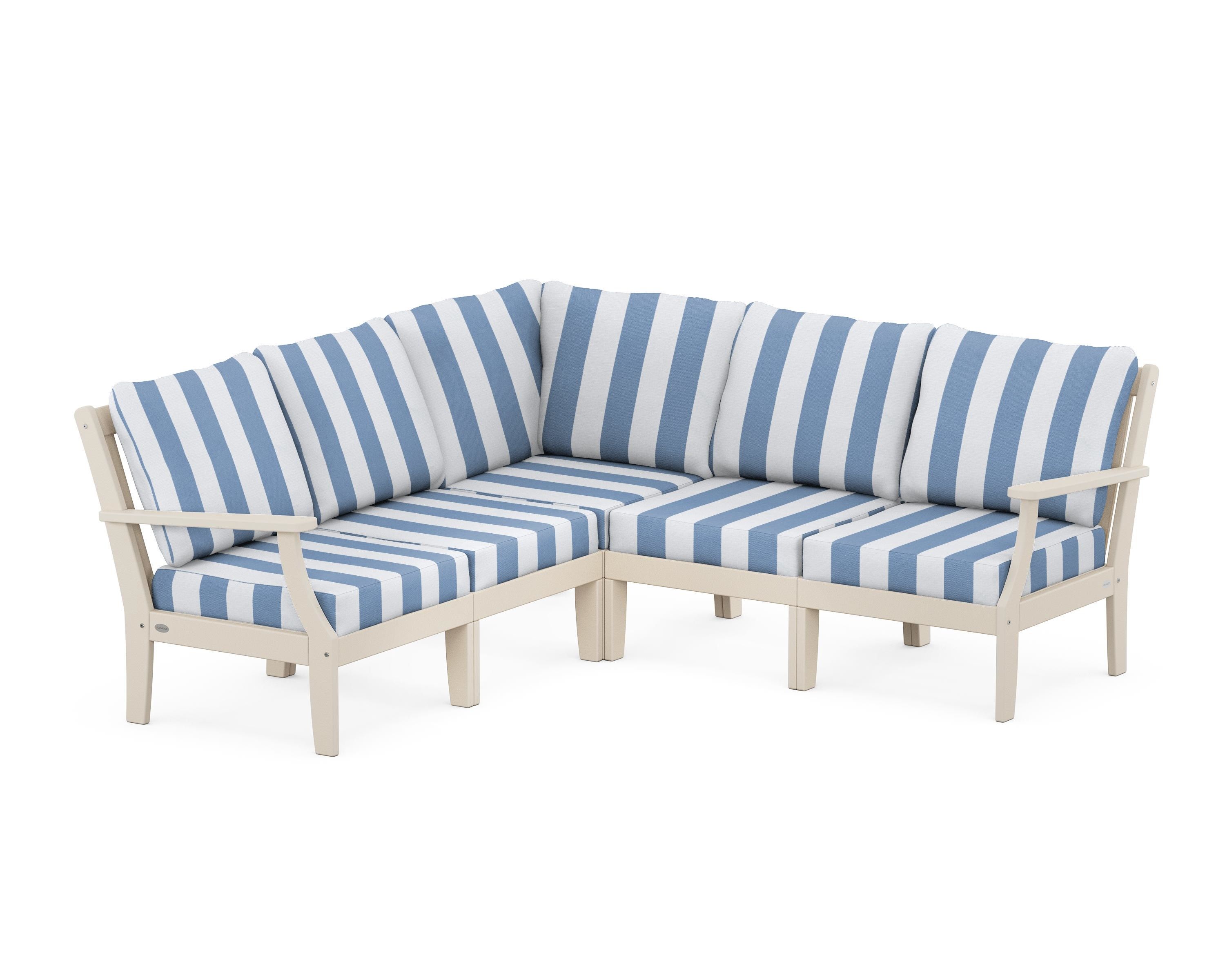 POLYWOOD® Braxton Modular 5-Piece Deep Seating Set in Sand / Cabana Stripe Sky Blue