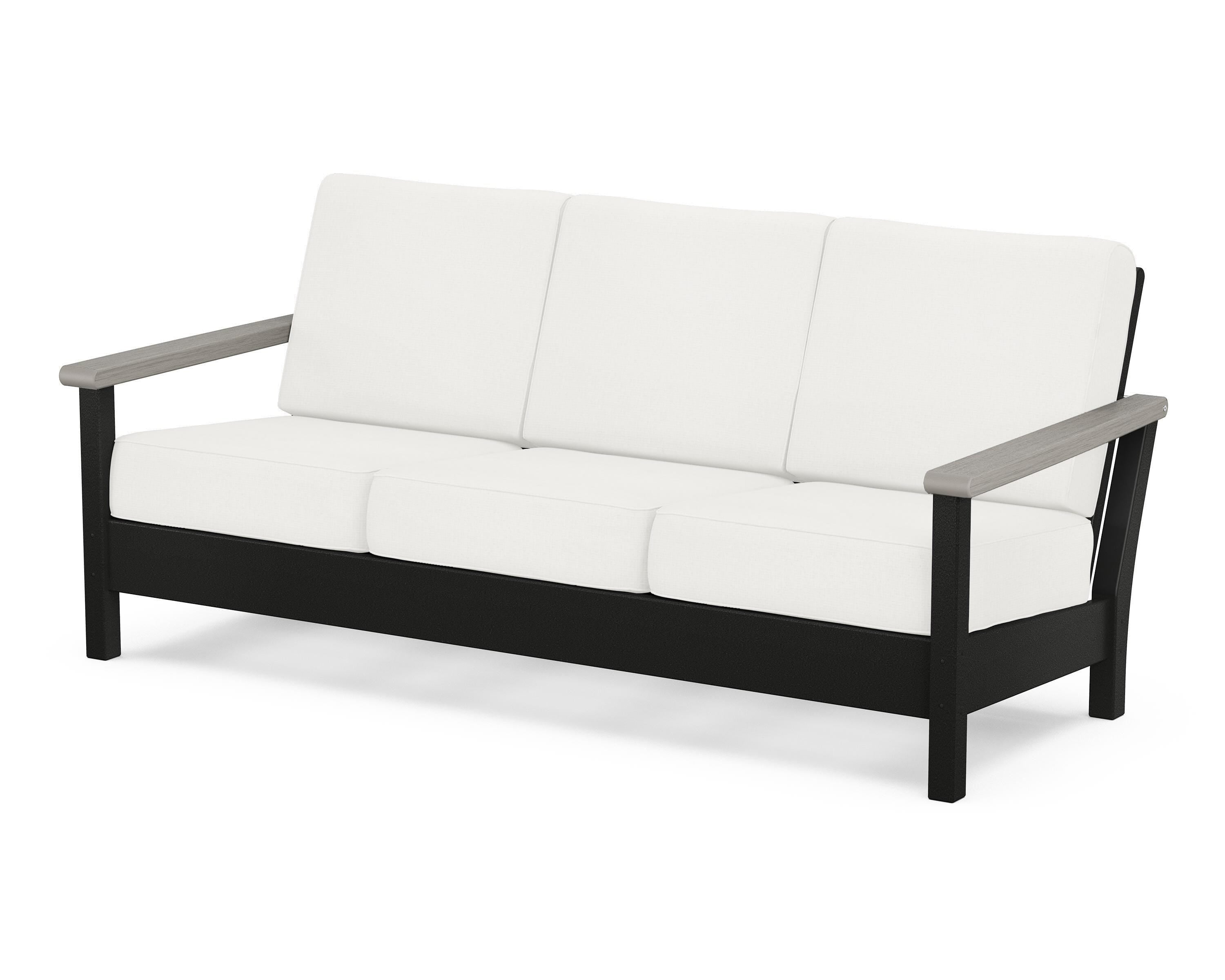 POLYWOOD® Harbour Deep Seating Sofa in Black / Driftwood / Natural Linen