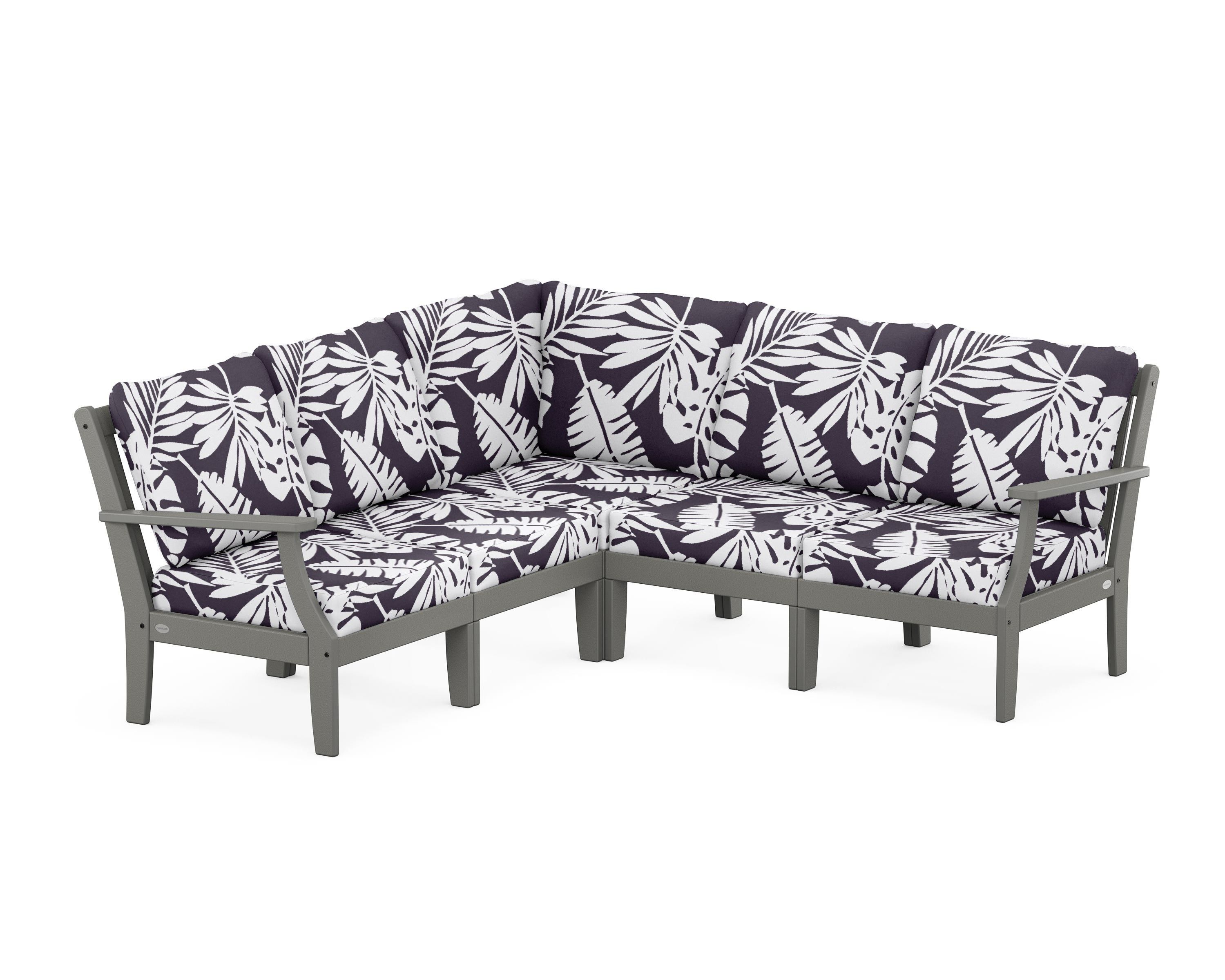 POLYWOOD® Braxton Modular 5-Piece Deep Seating Set in Slate Grey / Leaf Navy