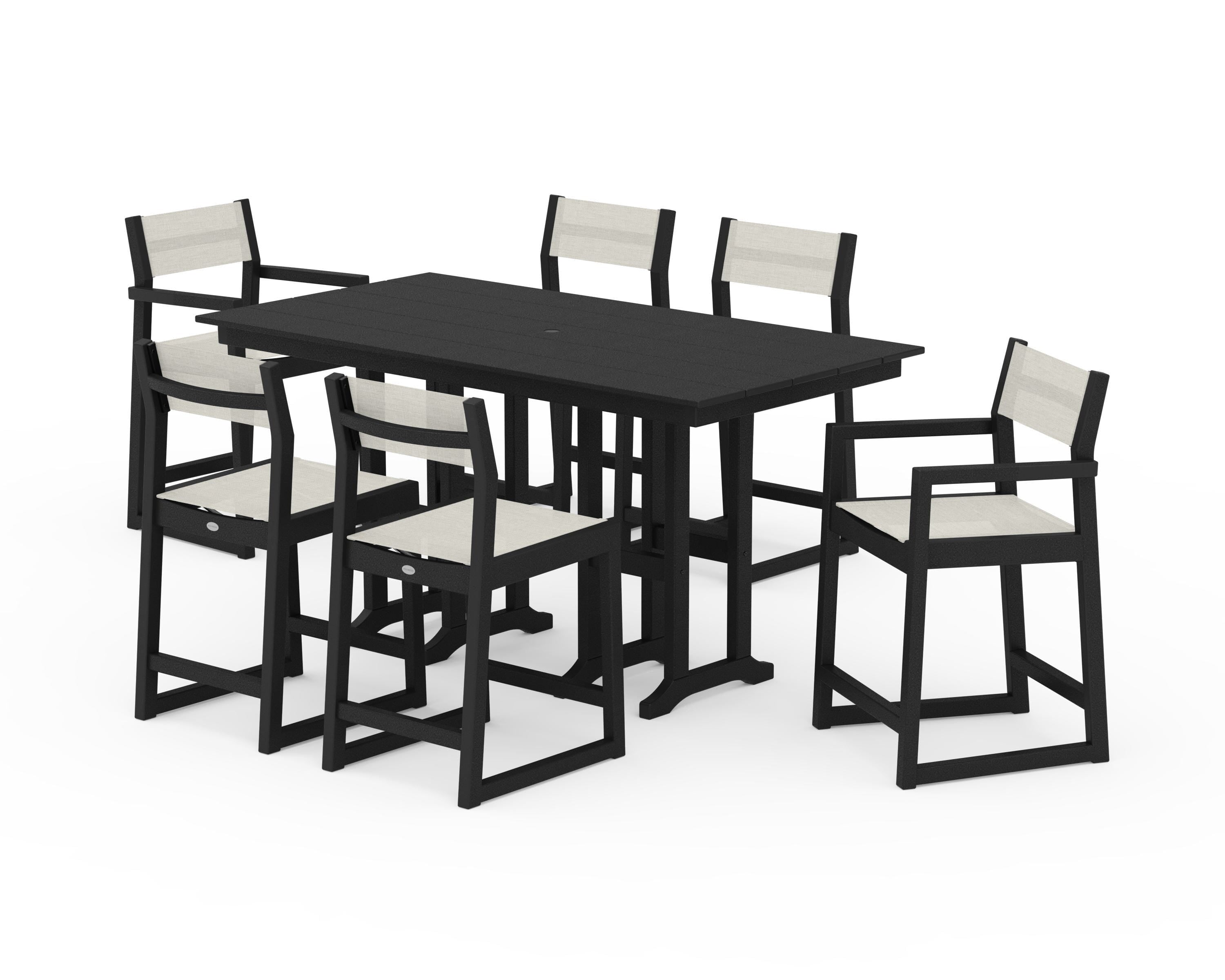 POLYWOOD® EDGE Sling 7-Piece Farmhouse Counter Set in Black / Parchment Sling