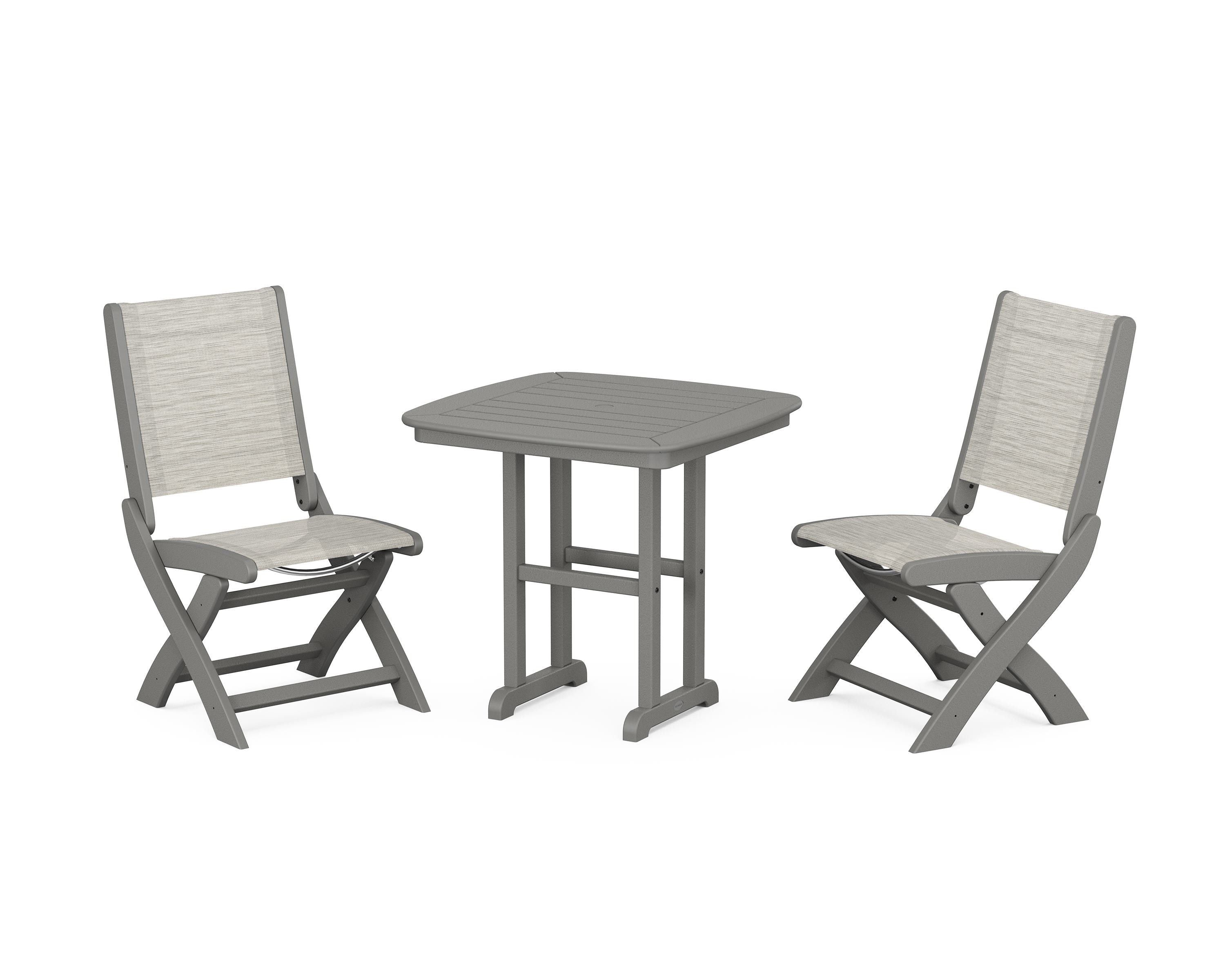 POLYWOOD® Coastal Folding Side Chair 3-Piece Dining Set in Slate Grey / Birch Sling