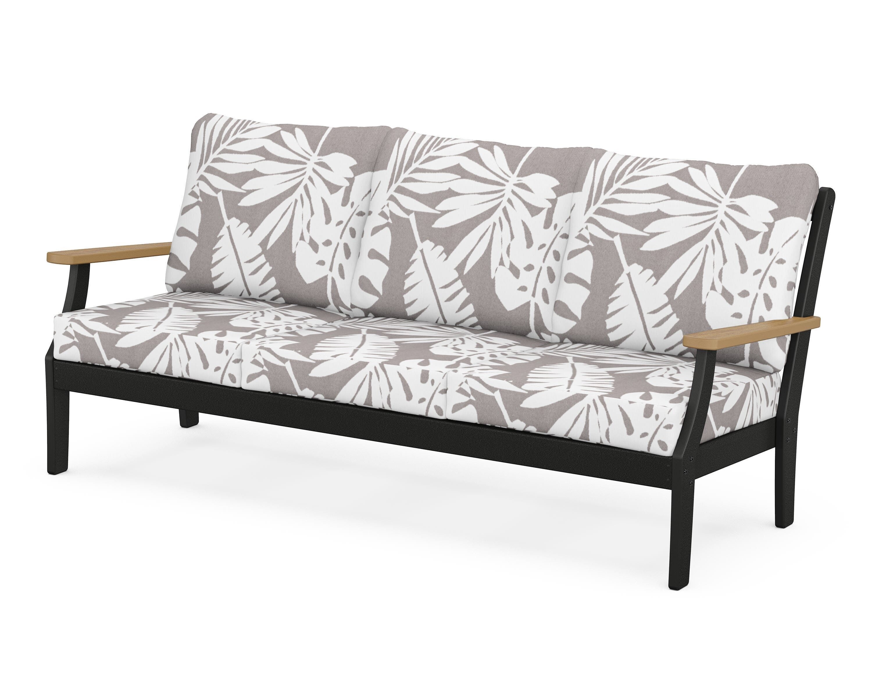 POLYWOOD® Braxton Deep Seating Sofa in Black / Natural / Leaf Grey Mist