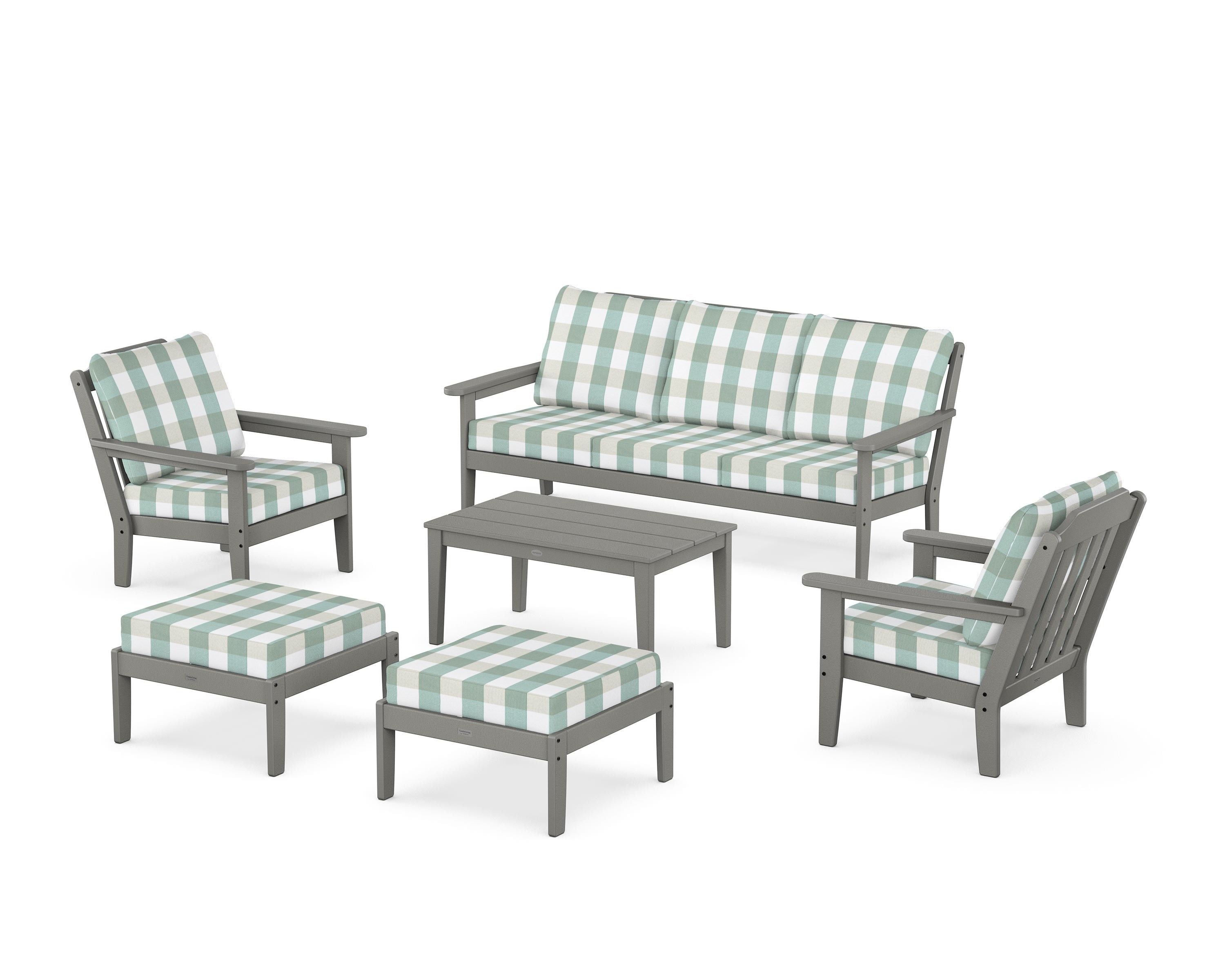 Country Living Cottage 6-Piece Lounge Sofa Set in Slate Grey / Buffalo Plaid Glacier Spa