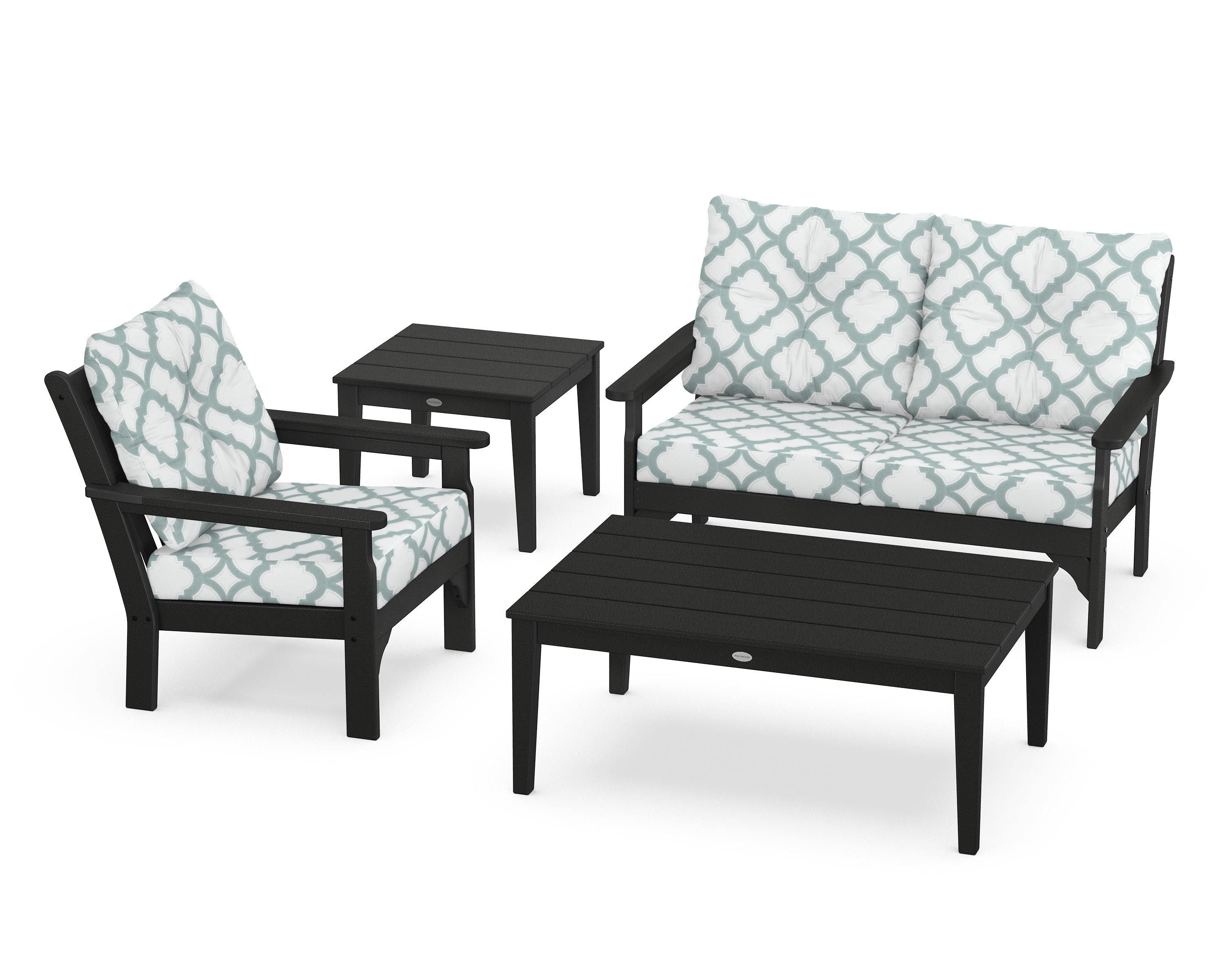 POLYWOOD® Vineyard 4-Piece Deep Seating Set in Black / Trellis Glacier Spa