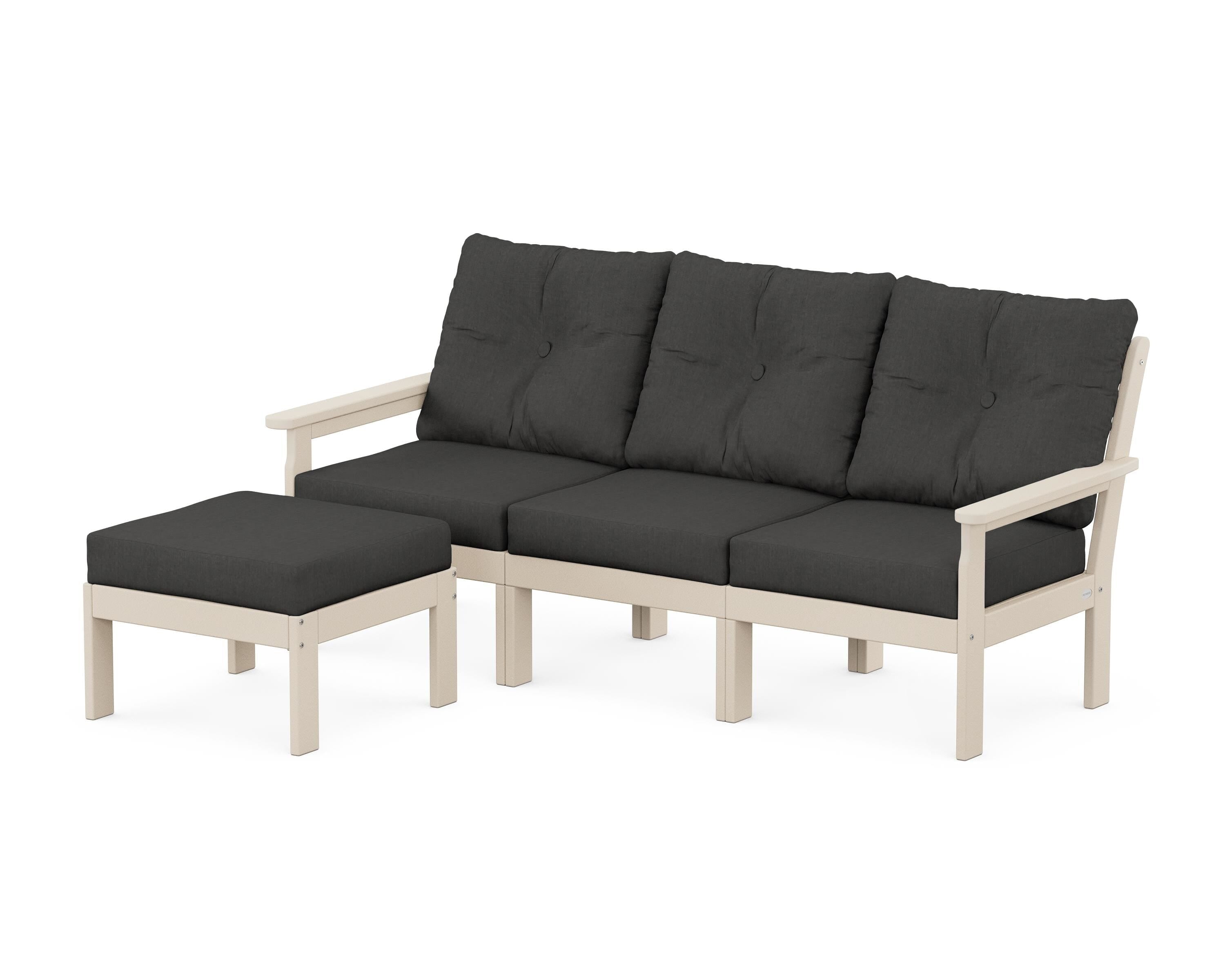 POLYWOOD® Vineyard 4-Piece Sectional with Ottoman in Sand / Spectrum Carbon