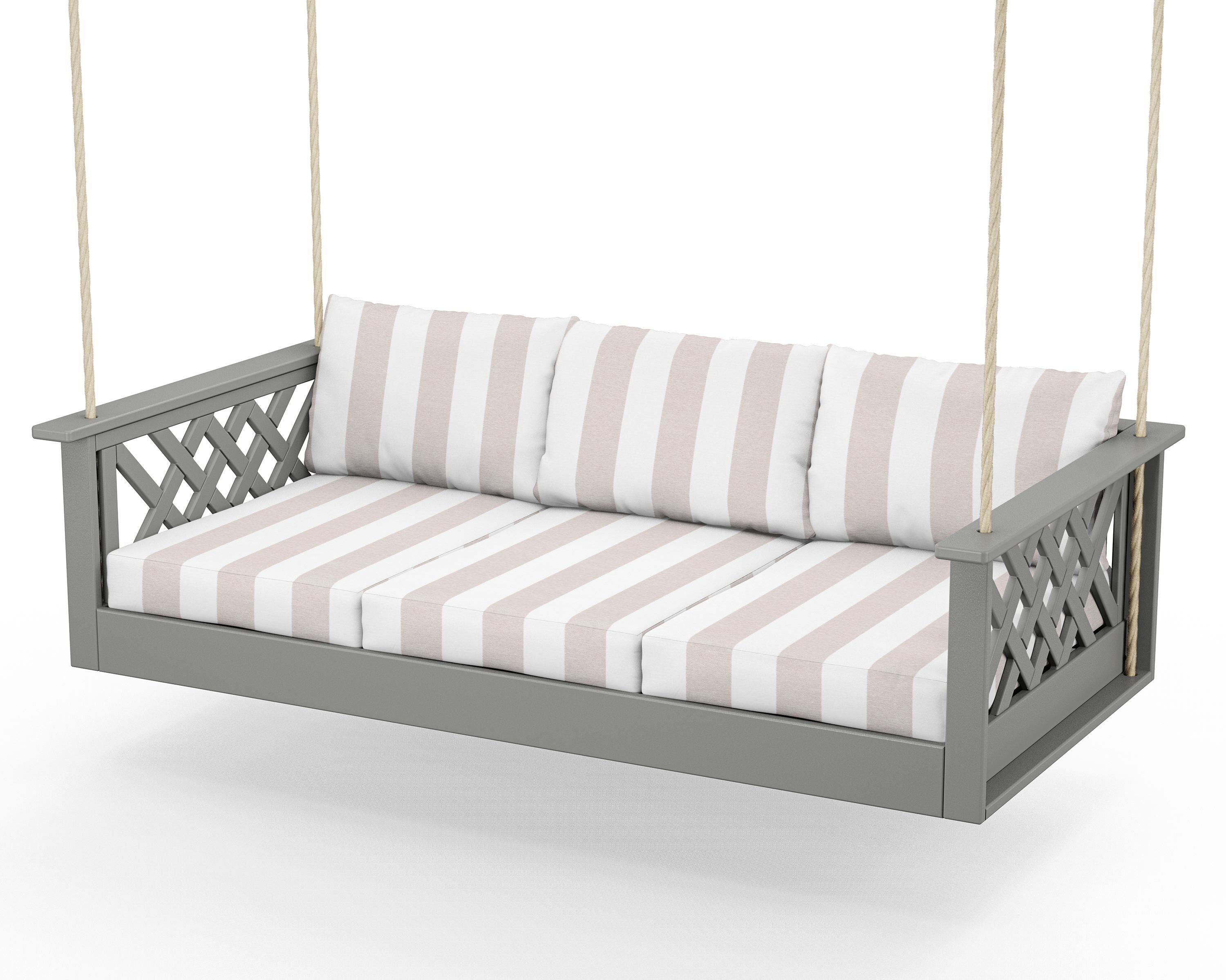 Country Living Wovendale Daybed Swing in Slate Grey / Cabana Stripe Dune Burlap