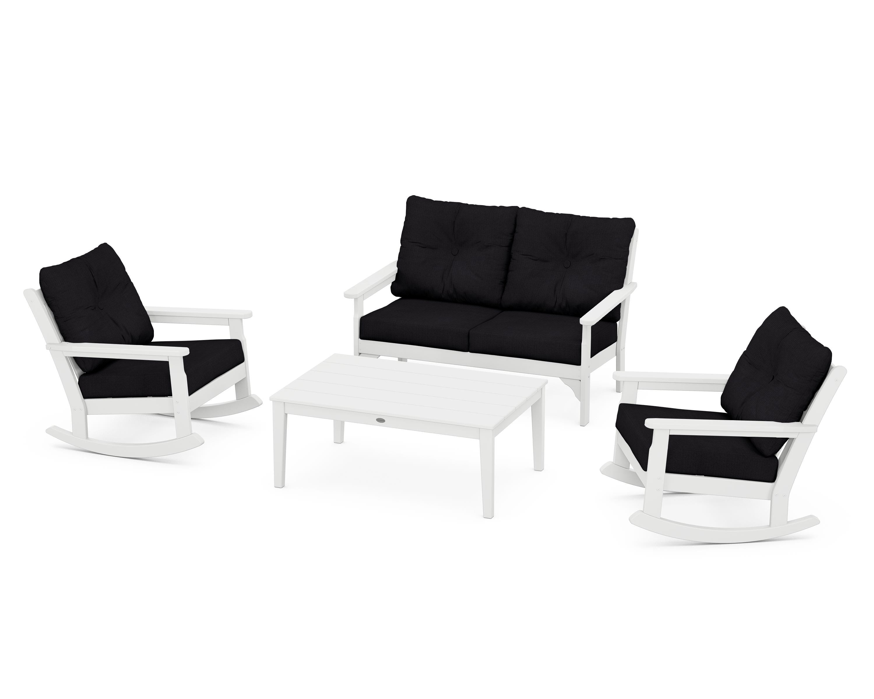 POLYWOOD® Vineyard 4-Piece Deep Seating Rocking Chair Set in White / Midnight Linen