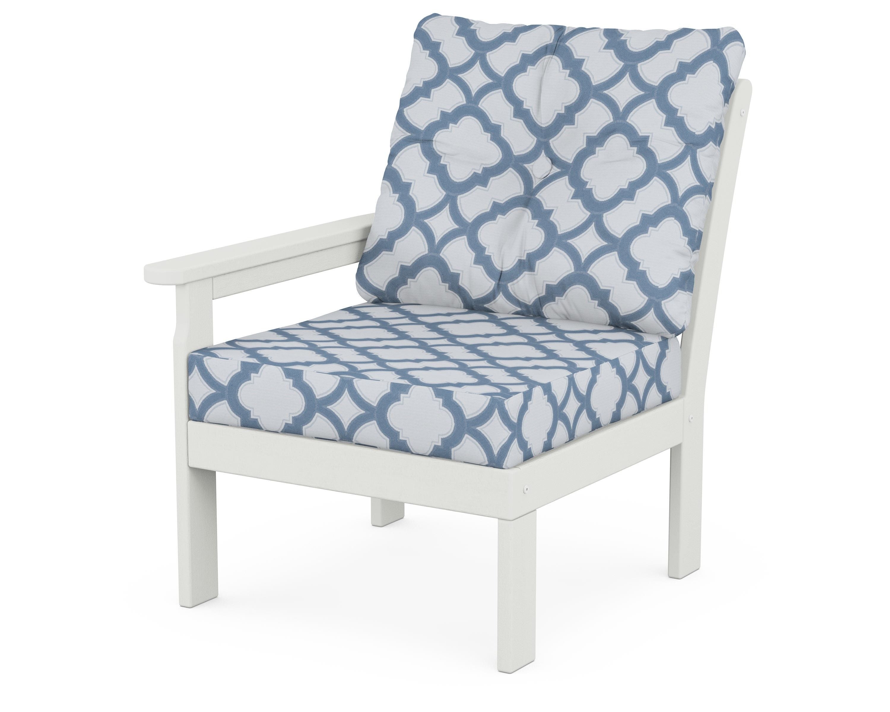 POLYWOOD® Vineyard Modular Left Arm Chair in Vintage White / Trellis Sky Blue