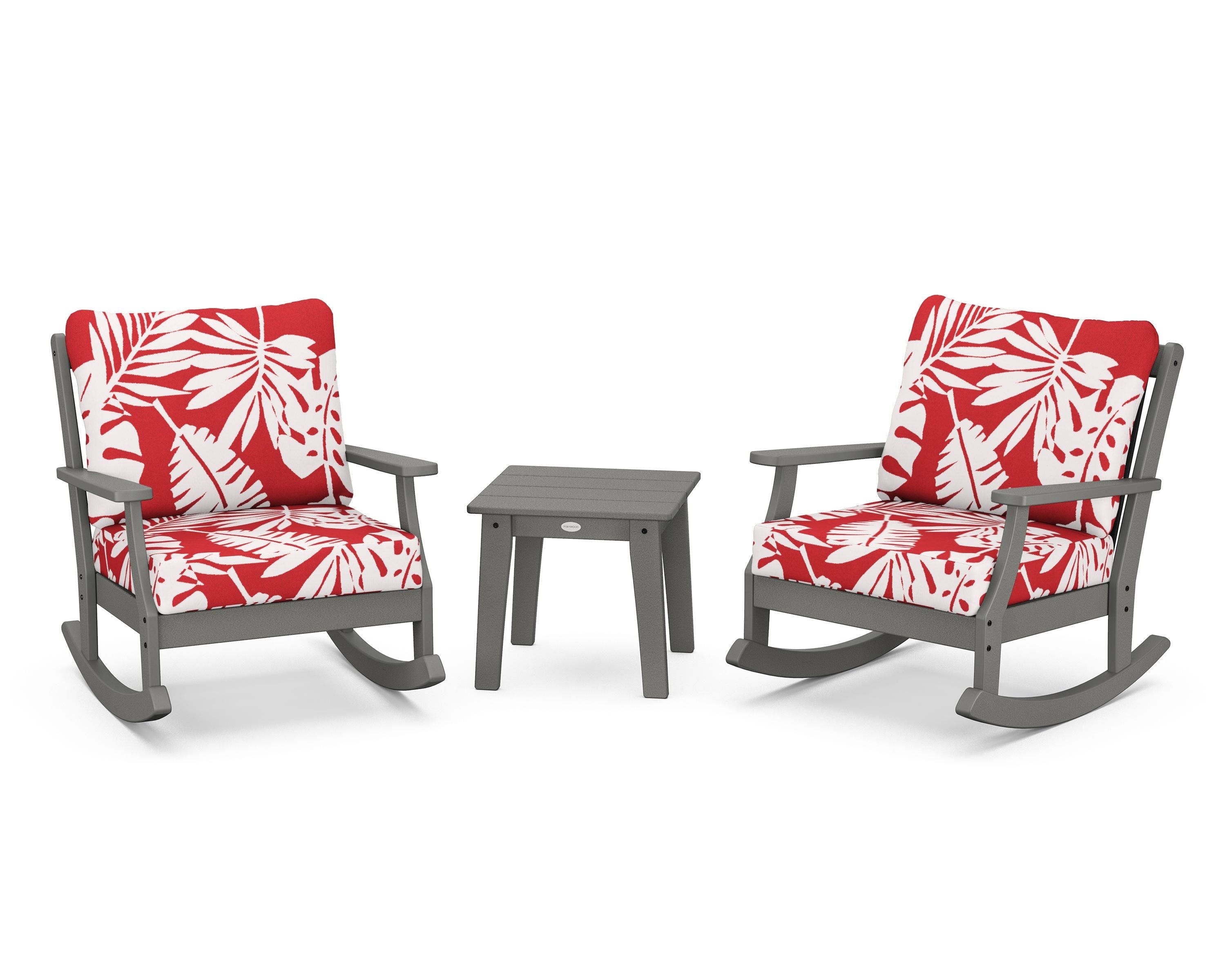 POLYWOOD® Braxton 3-Piece Deep Seating Rocker Set in Slate Grey / Leaf Crimson