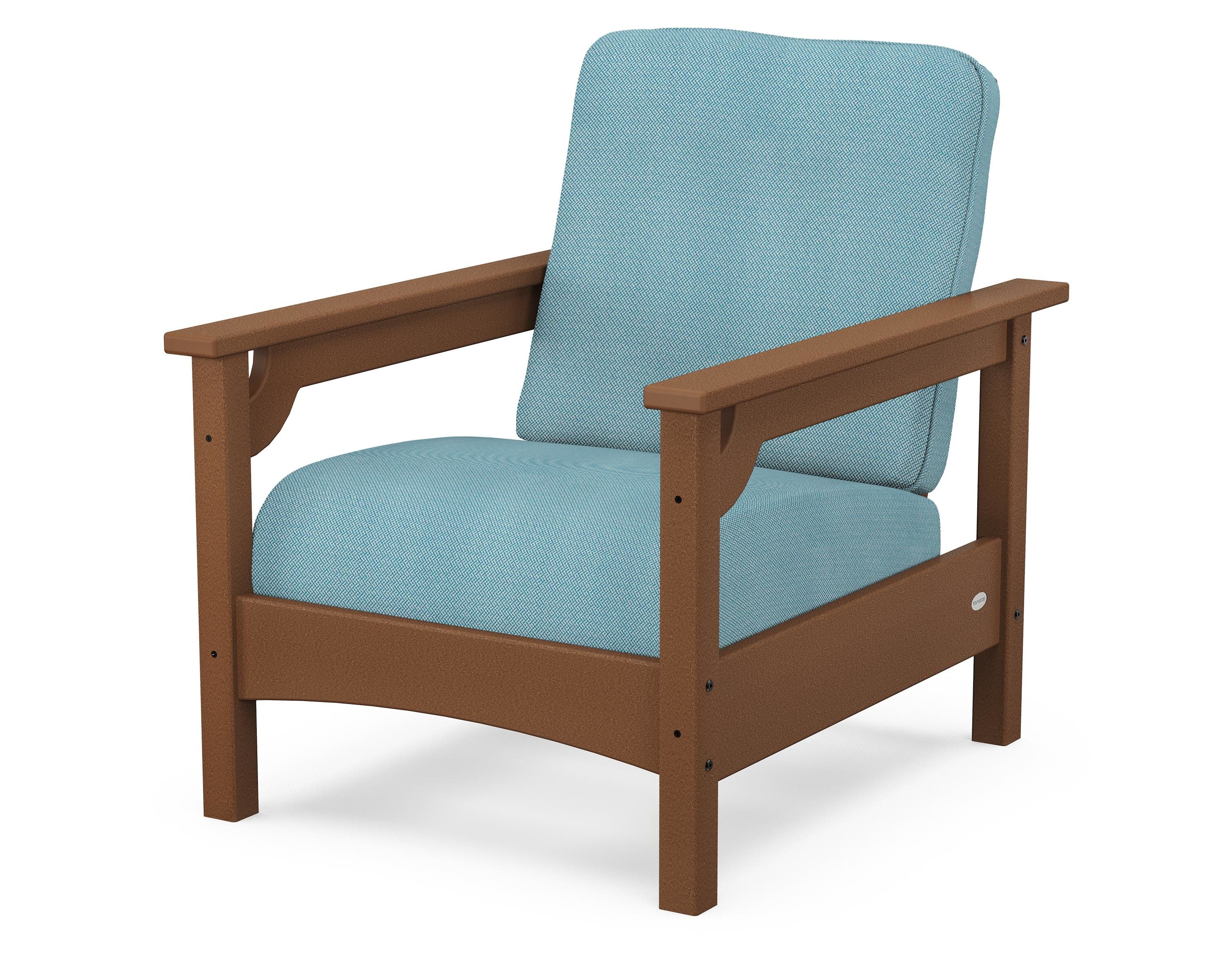 POLYWOOD® Club Chair in Teak / Lattice Sky Blue