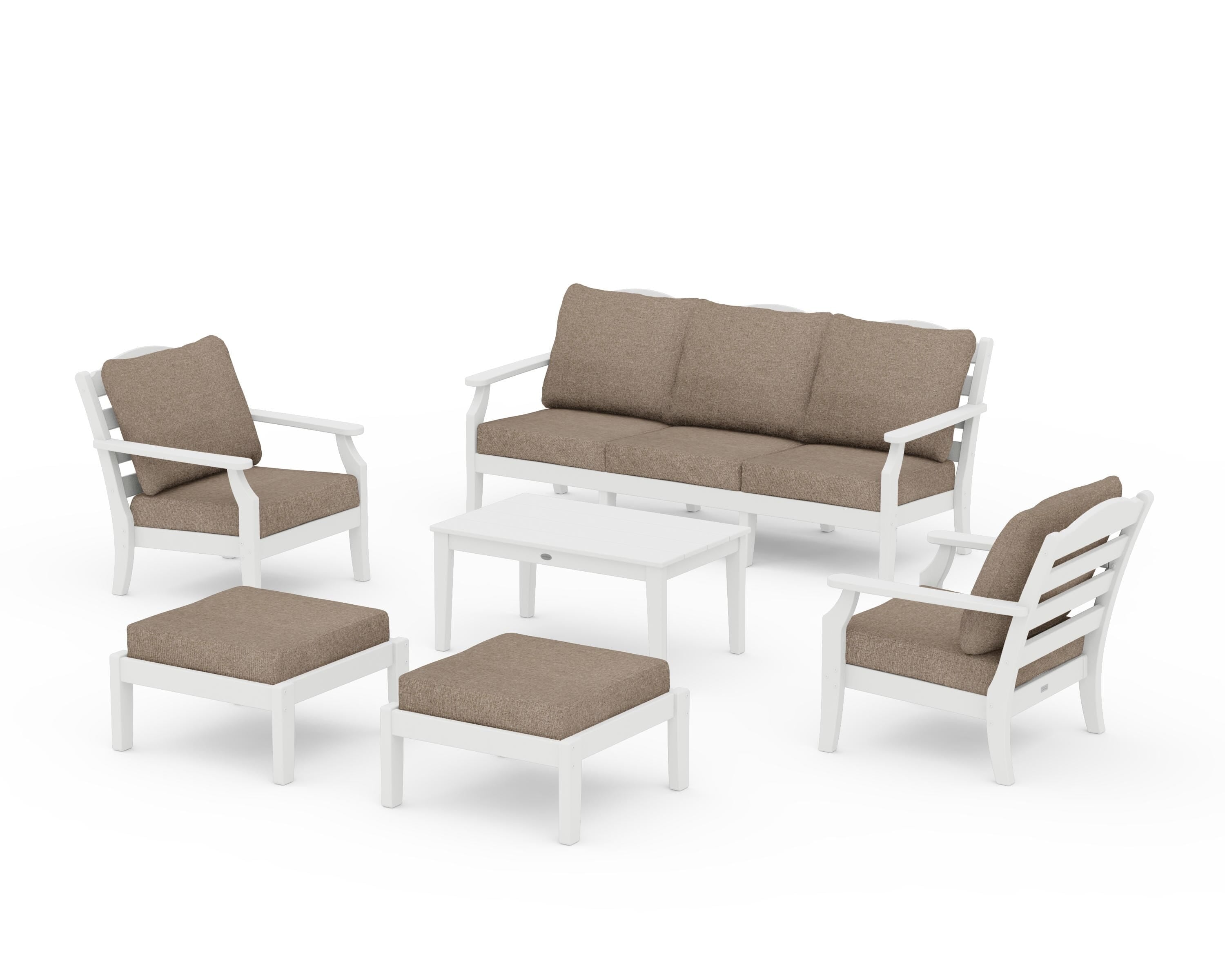 Draper James™ by POLYWOOD® Savannah 6-Piece Lounge Sofa Set in White / Spiced Burlap