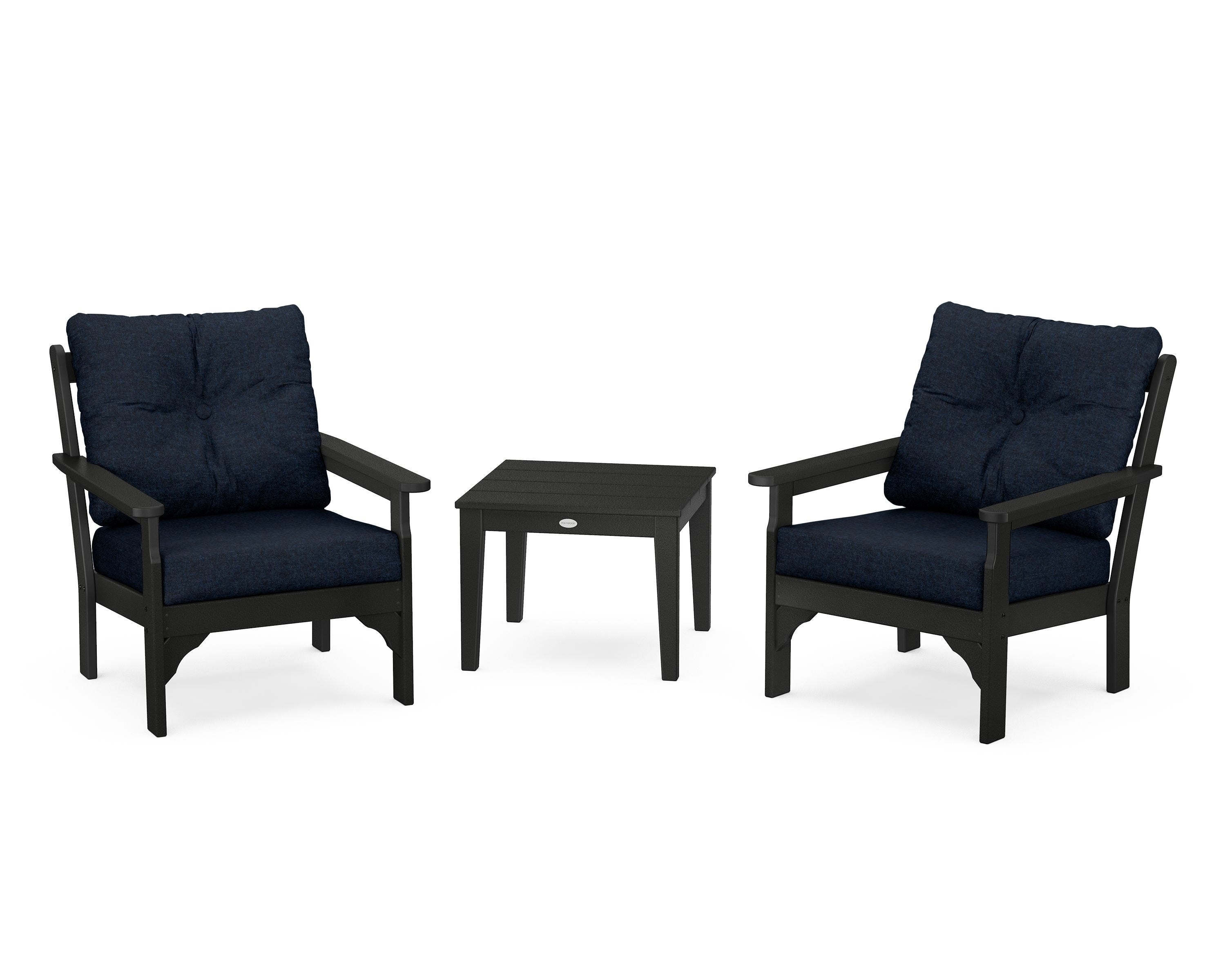 POLYWOOD® Vineyard 3-Piece Deep Seating Set in Black / Marine Indigo