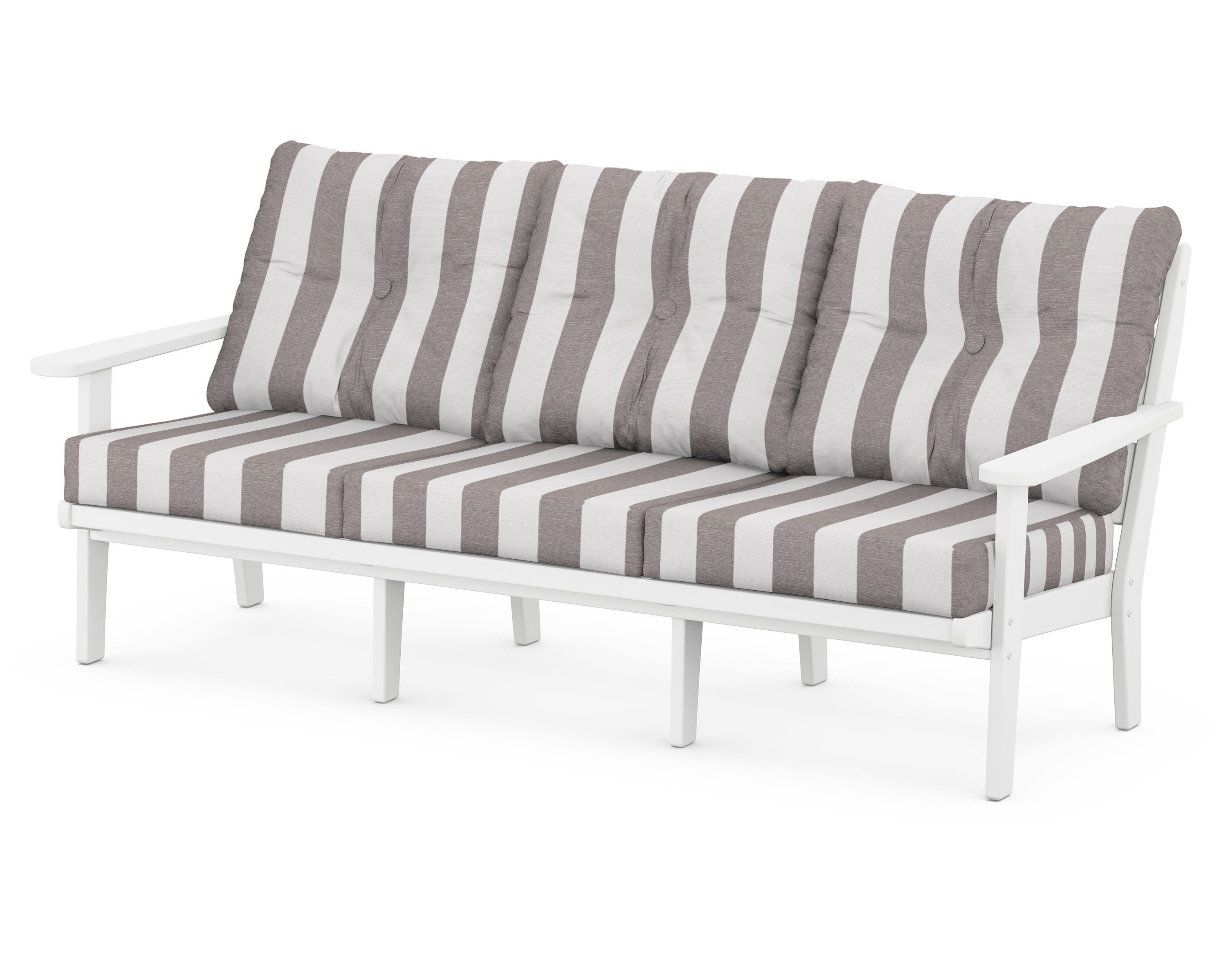 POLYWOOD® Lakeside Deep Seating Sofa in White / Cabana Stripe Grey Mist