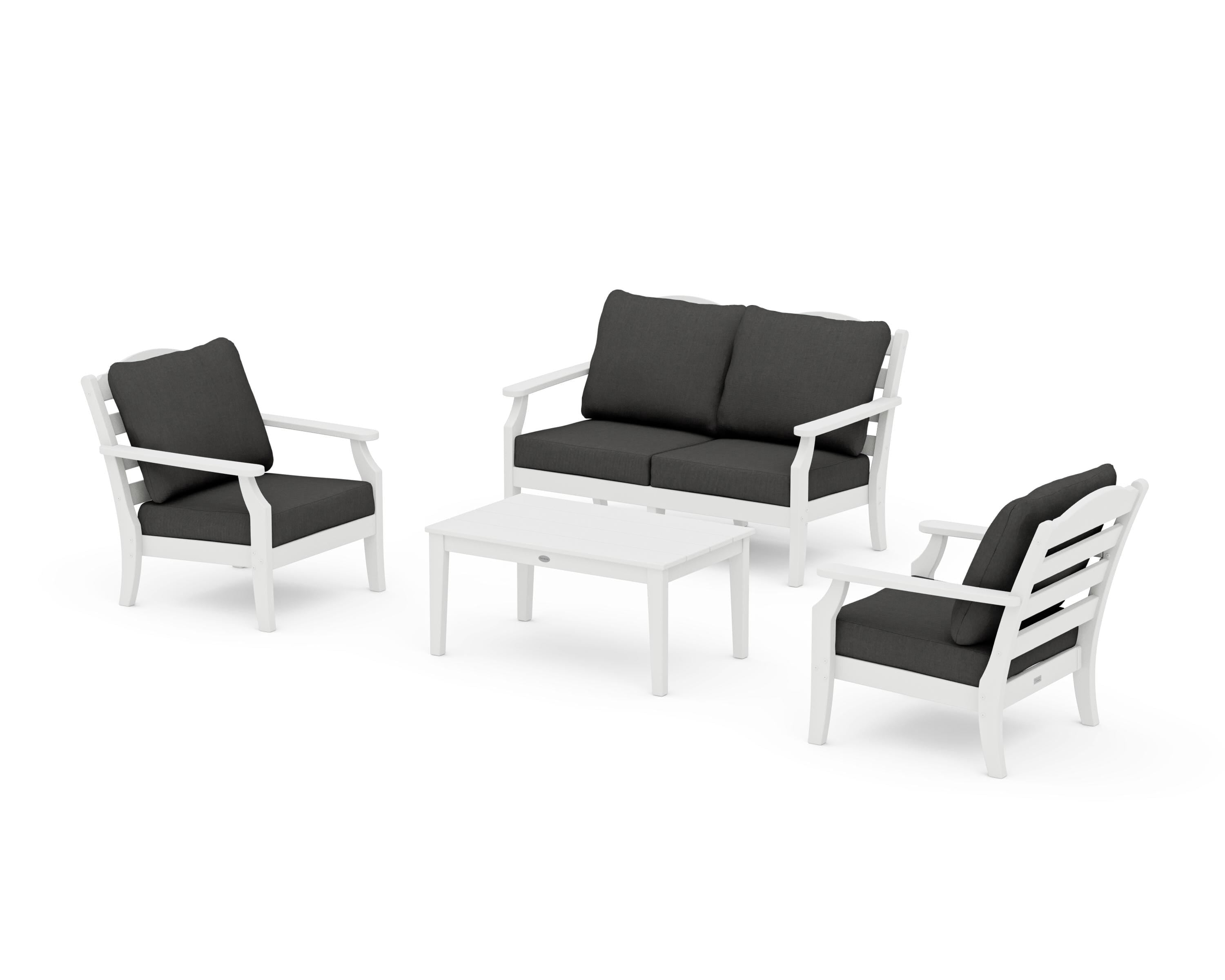 Draper James™ by POLYWOOD® Savannah 4-Piece Deep Seating Set with Loveseat in White / Spectrum Carbon