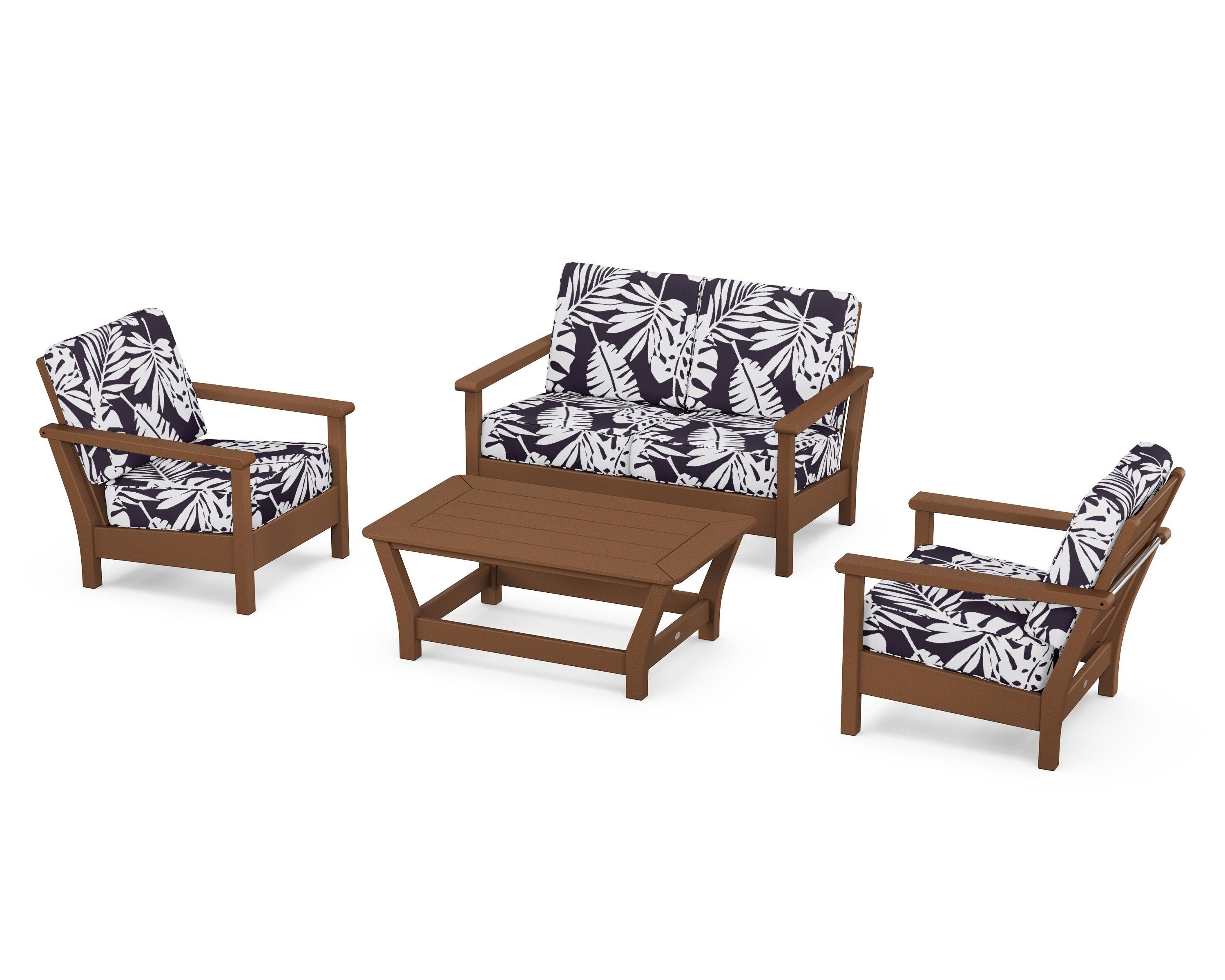 POLYWOOD® Harbour 4-Piece Deep Seating Set in Teak / Leaf Navy