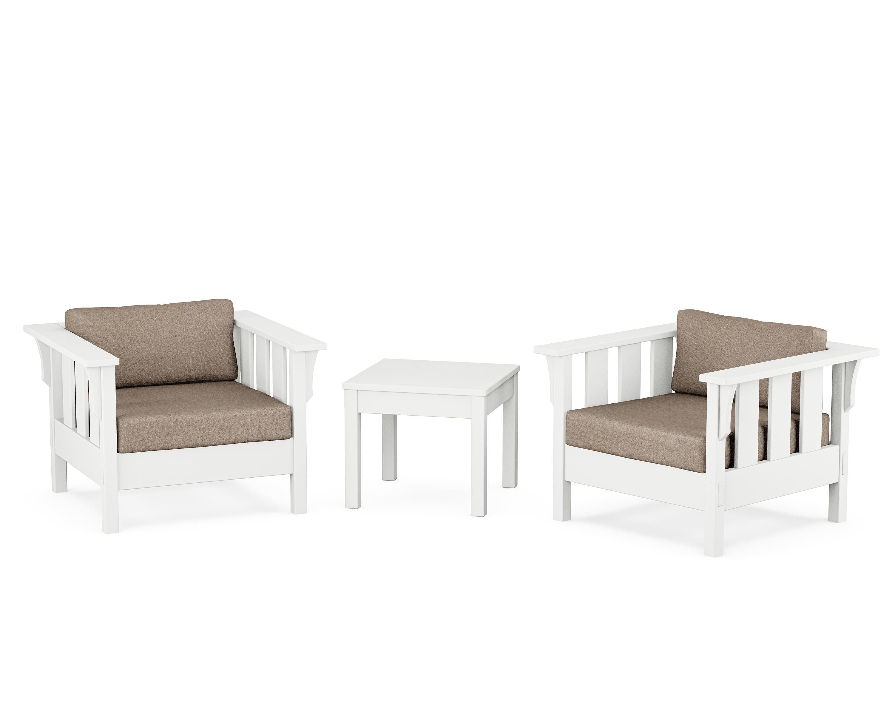 Martha Stewart by POLYWOOD® Acadia 3-Piece Deep Seating Set in White / Spiced Burlap