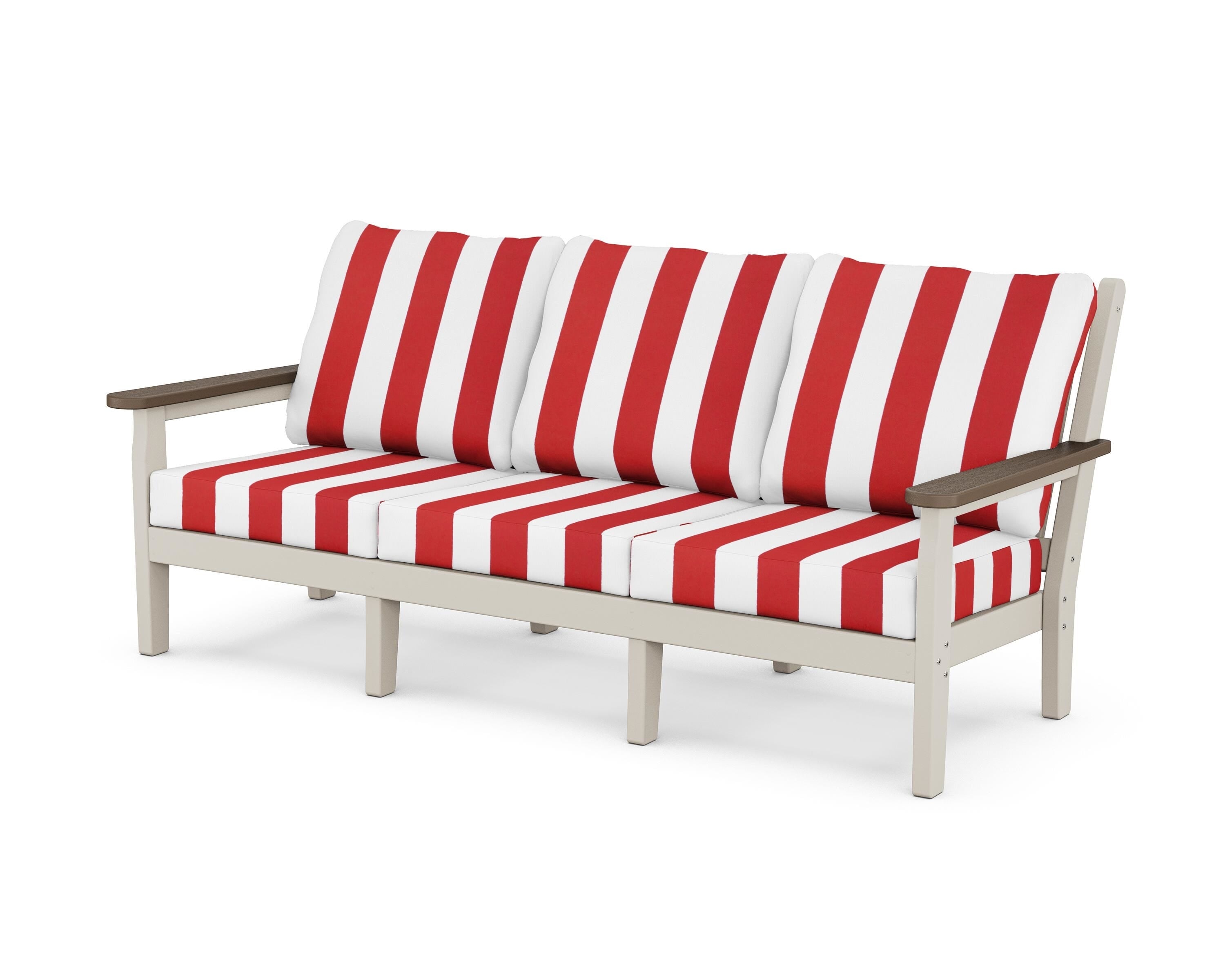 POLYWOOD® Chippendale Deep Seating Sofa in Sand / Kona / Cabana Stripe Crimson