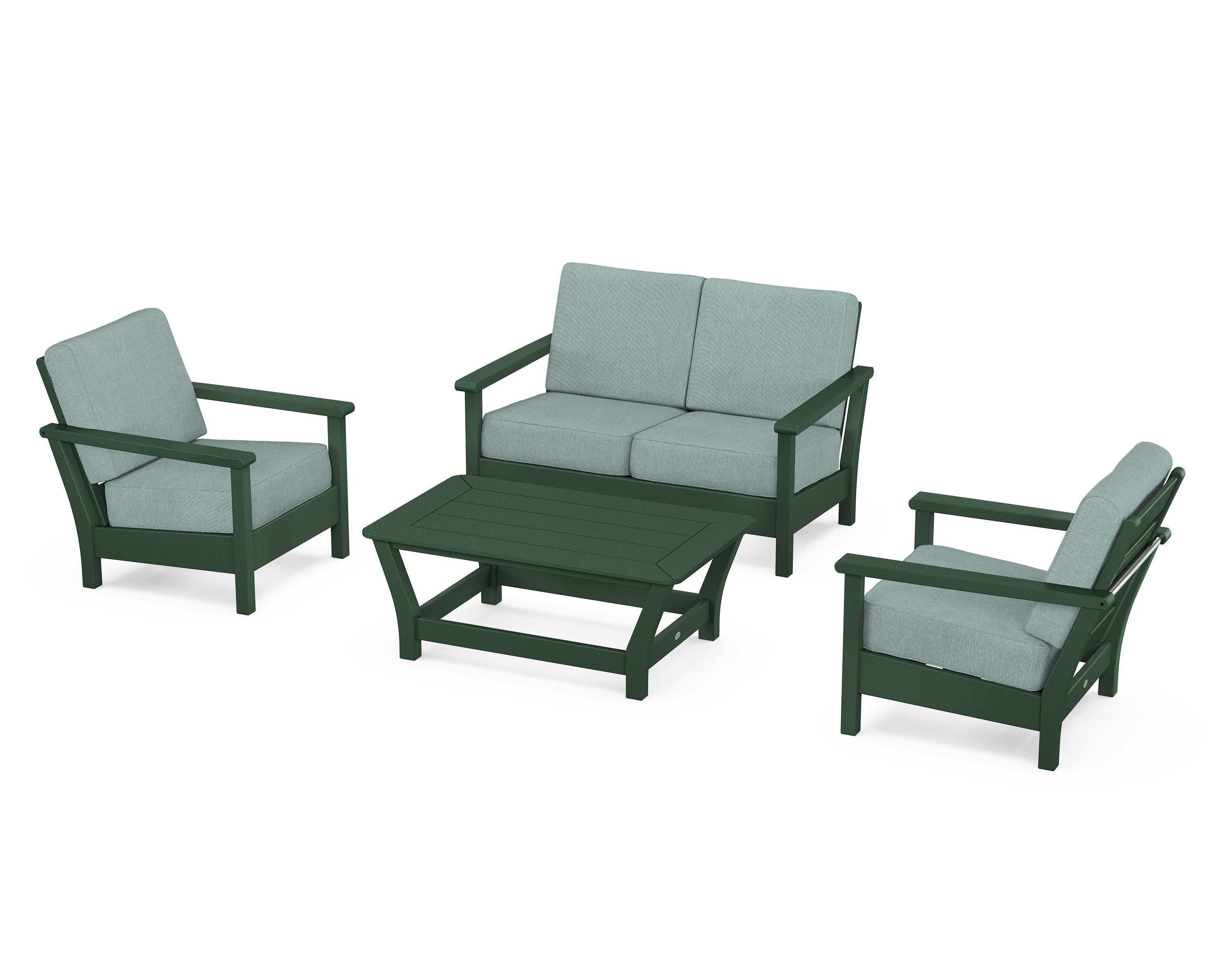 POLYWOOD® Harbour 4-Piece Deep Seating Set in Green / Glacier Spa