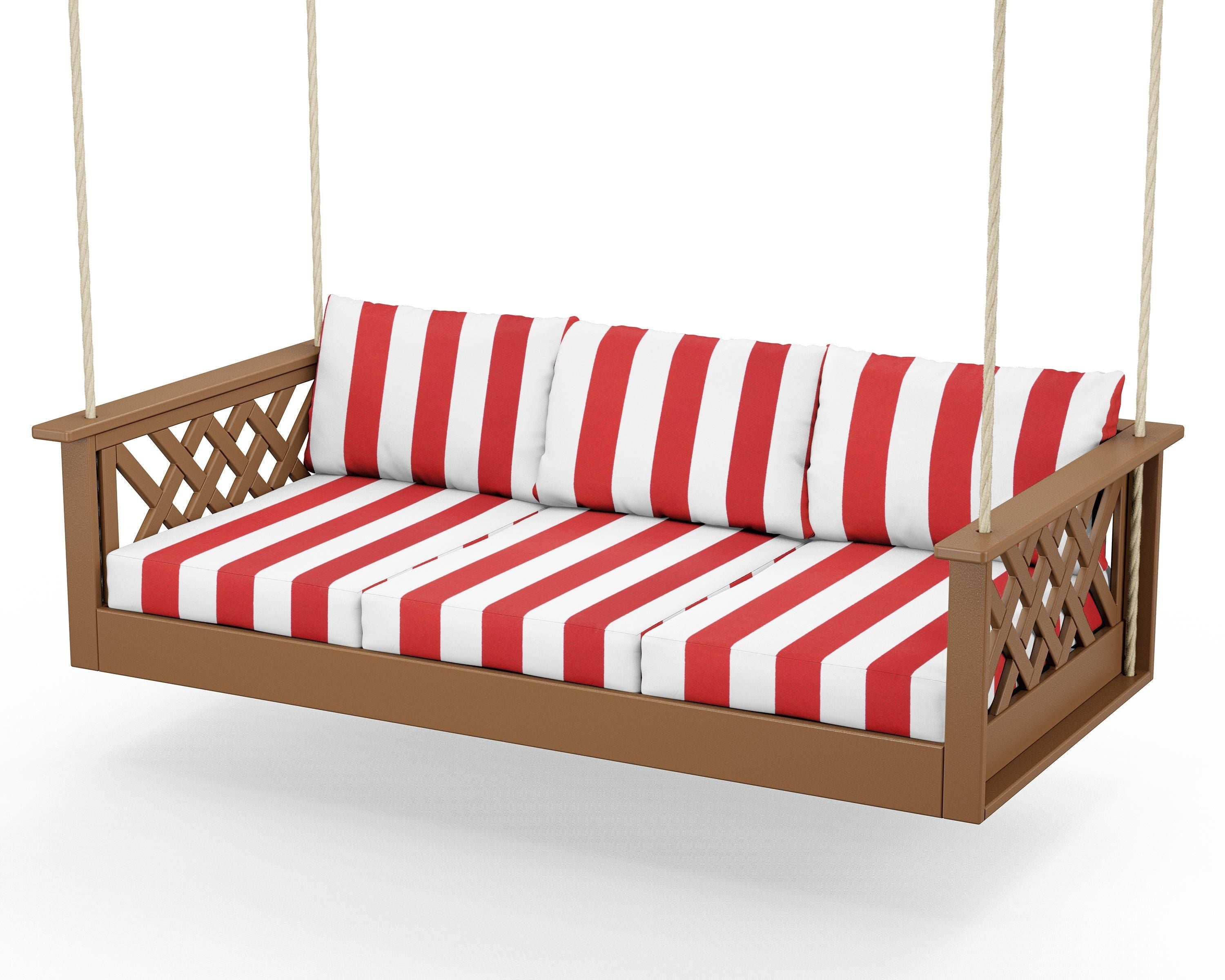 Country Living Wovendale Daybed Swing in Teak / Cabana Stripe Crimson