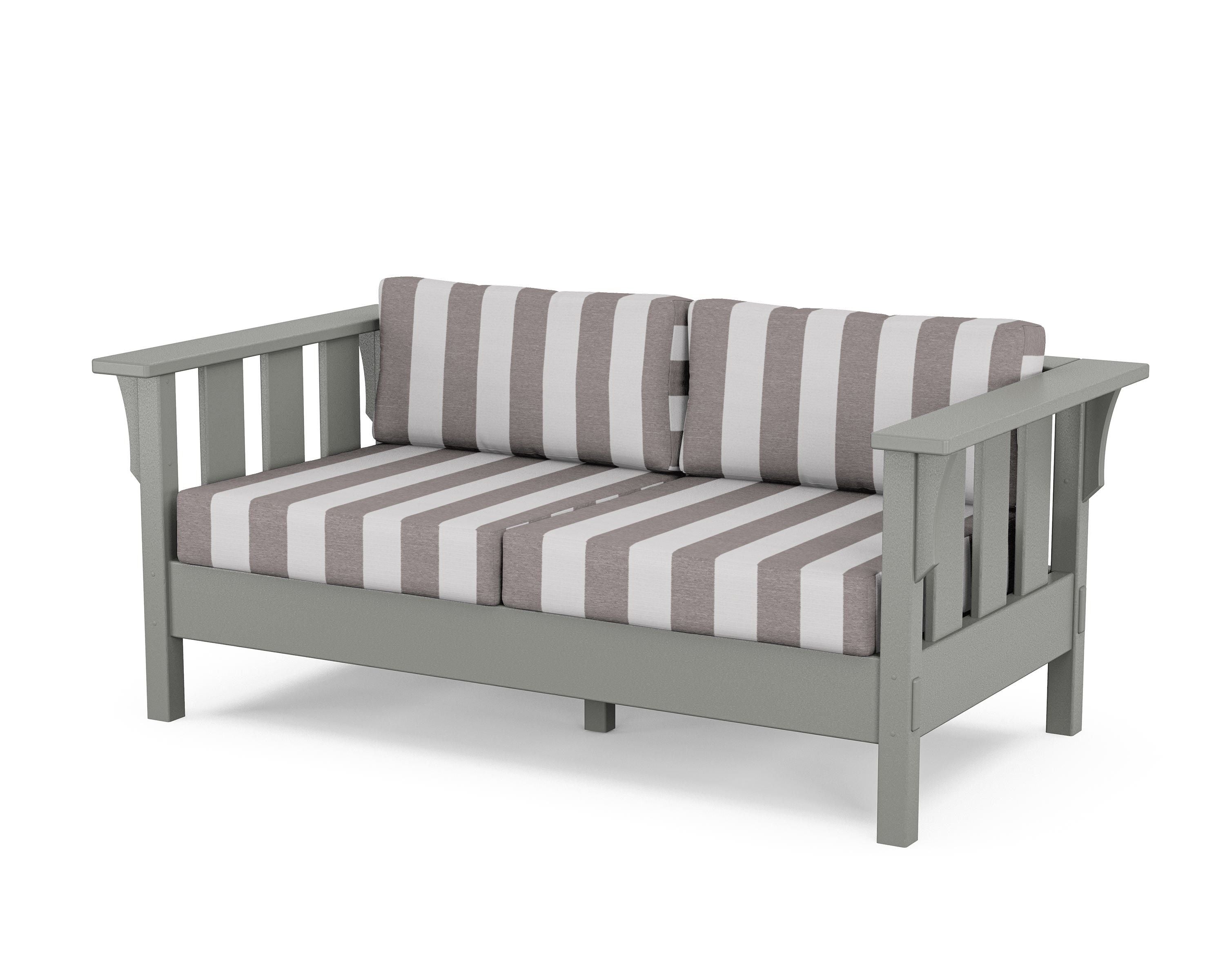 Martha Stewart by POLYWOOD® Acadia Deep Seating Loveseat in Slate Grey / Cabana Stripe Grey Mist