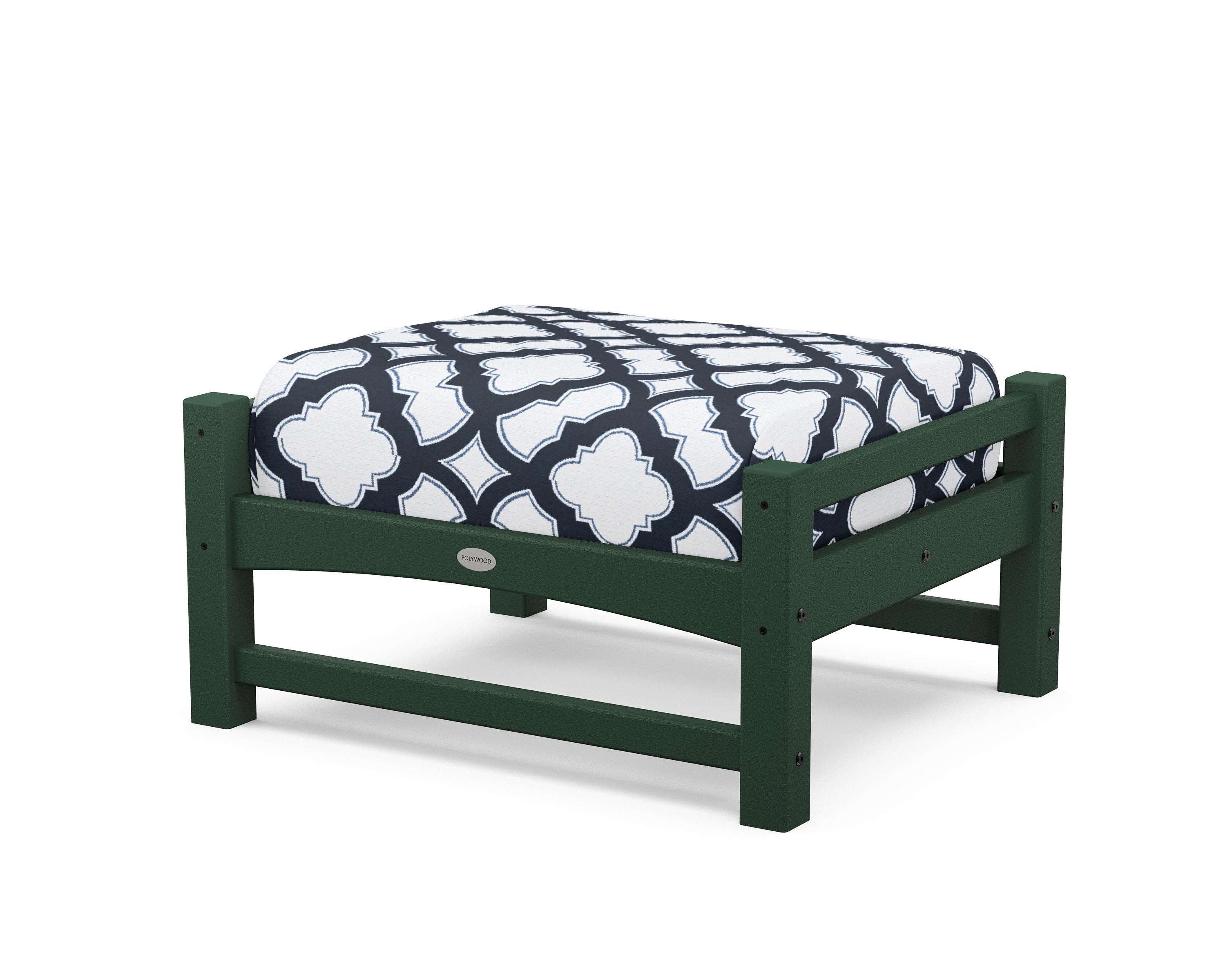 POLYWOOD® Club Ottoman in Green / Trellis Marine Indigo