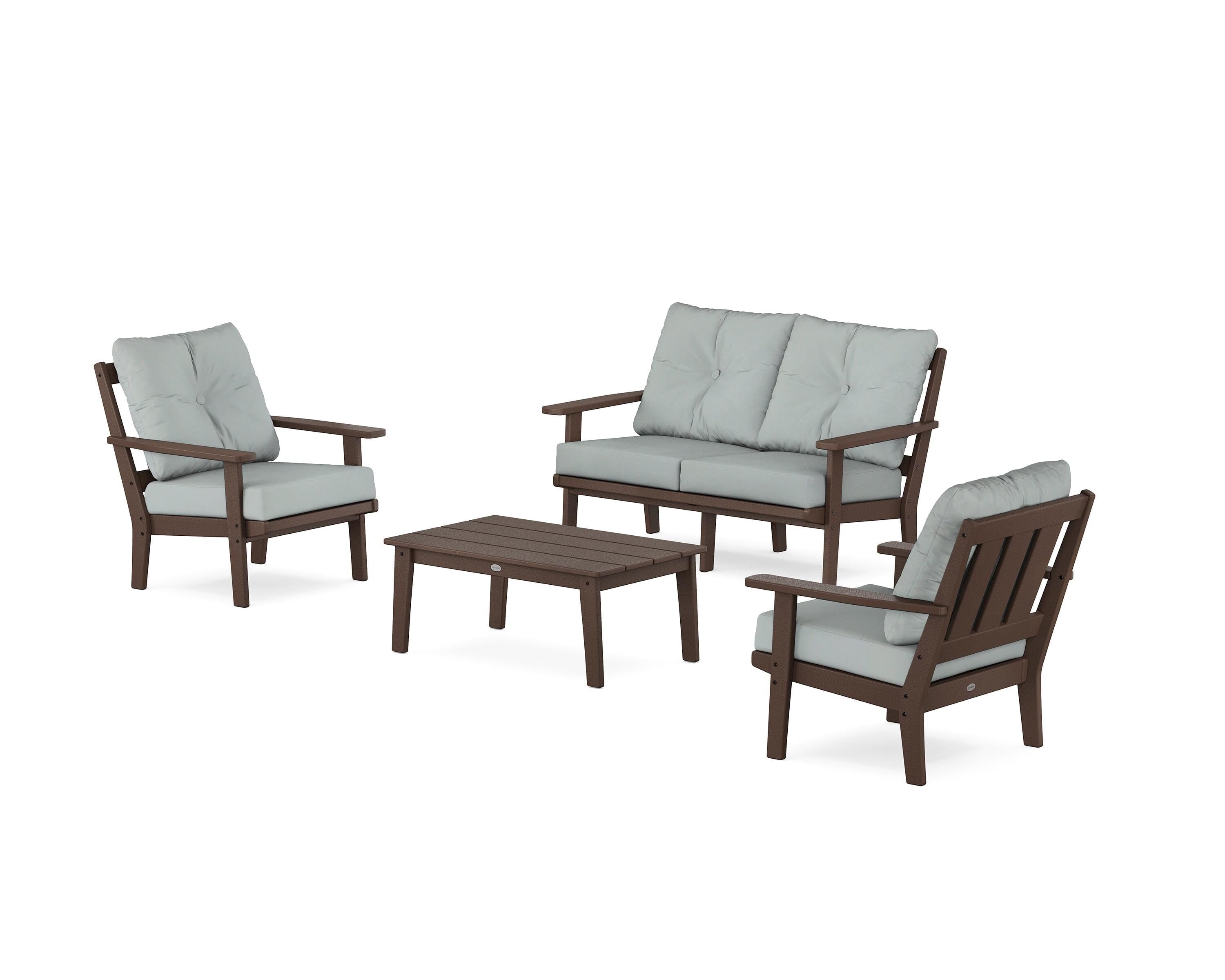 POLYWOOD® Oxford 4-Piece Deep Seating Set with Loveseat in Mahogany / Spa