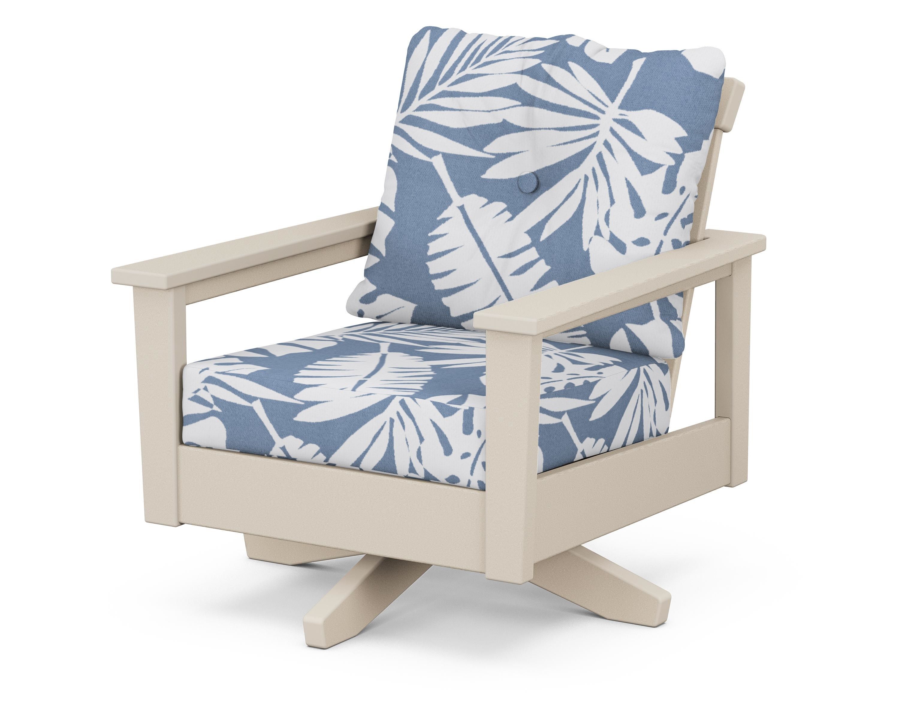 POLYWOOD® Prescott Deep Seating Swivel Chair in Sand / Leaf Sky Blue