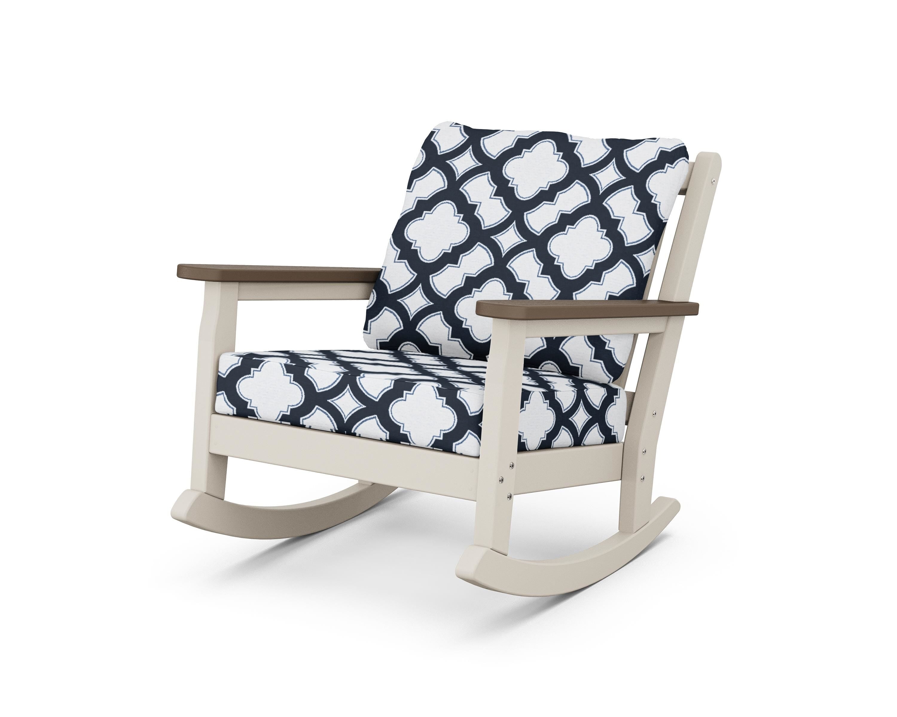POLYWOOD® Chippendale Deep Seating Rocking Chair in Sand / Kona / Trellis Marine Indigo
