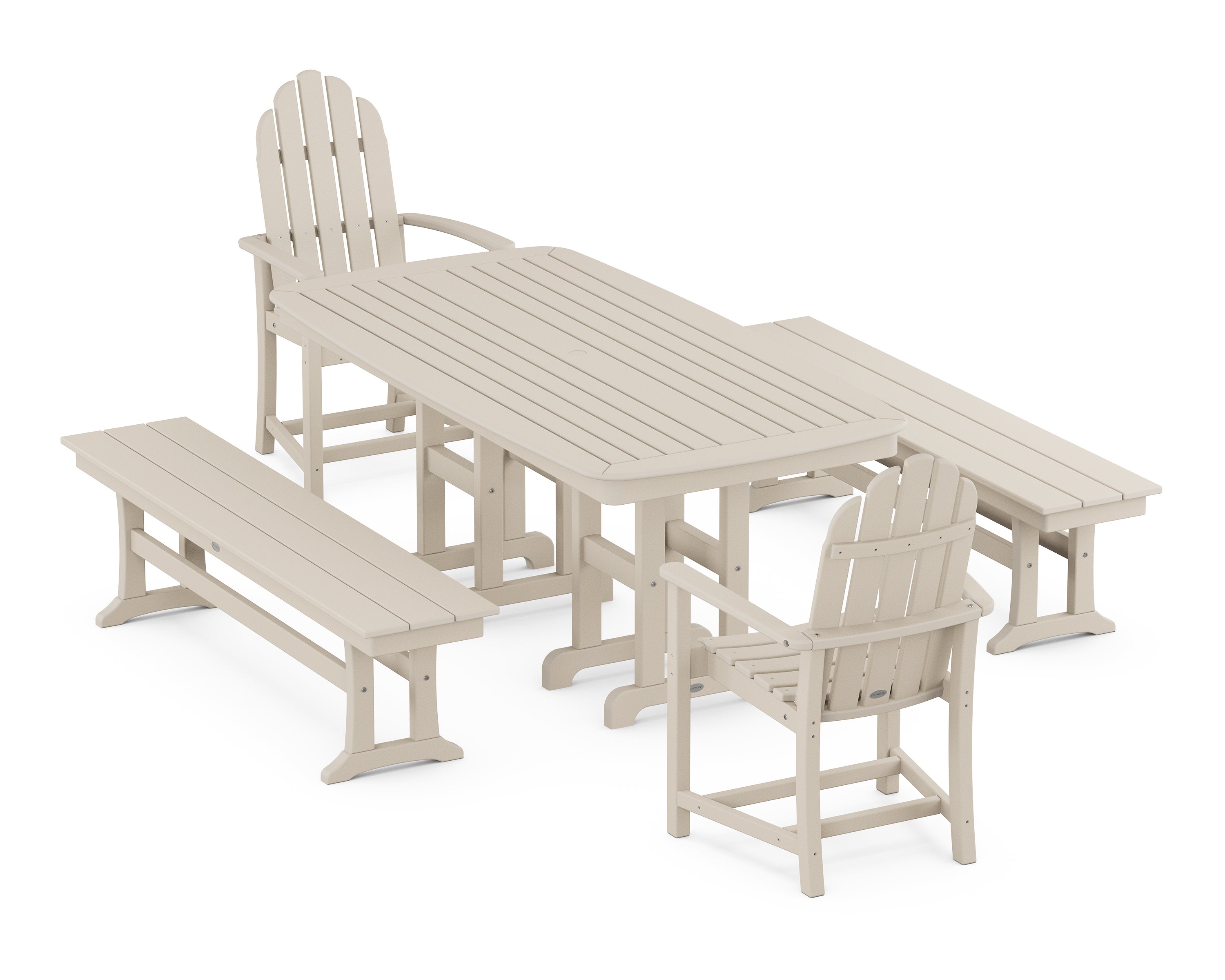 POLYWOOD® Classic Adirondack 5-Piece Dining Set with Benches in Sand