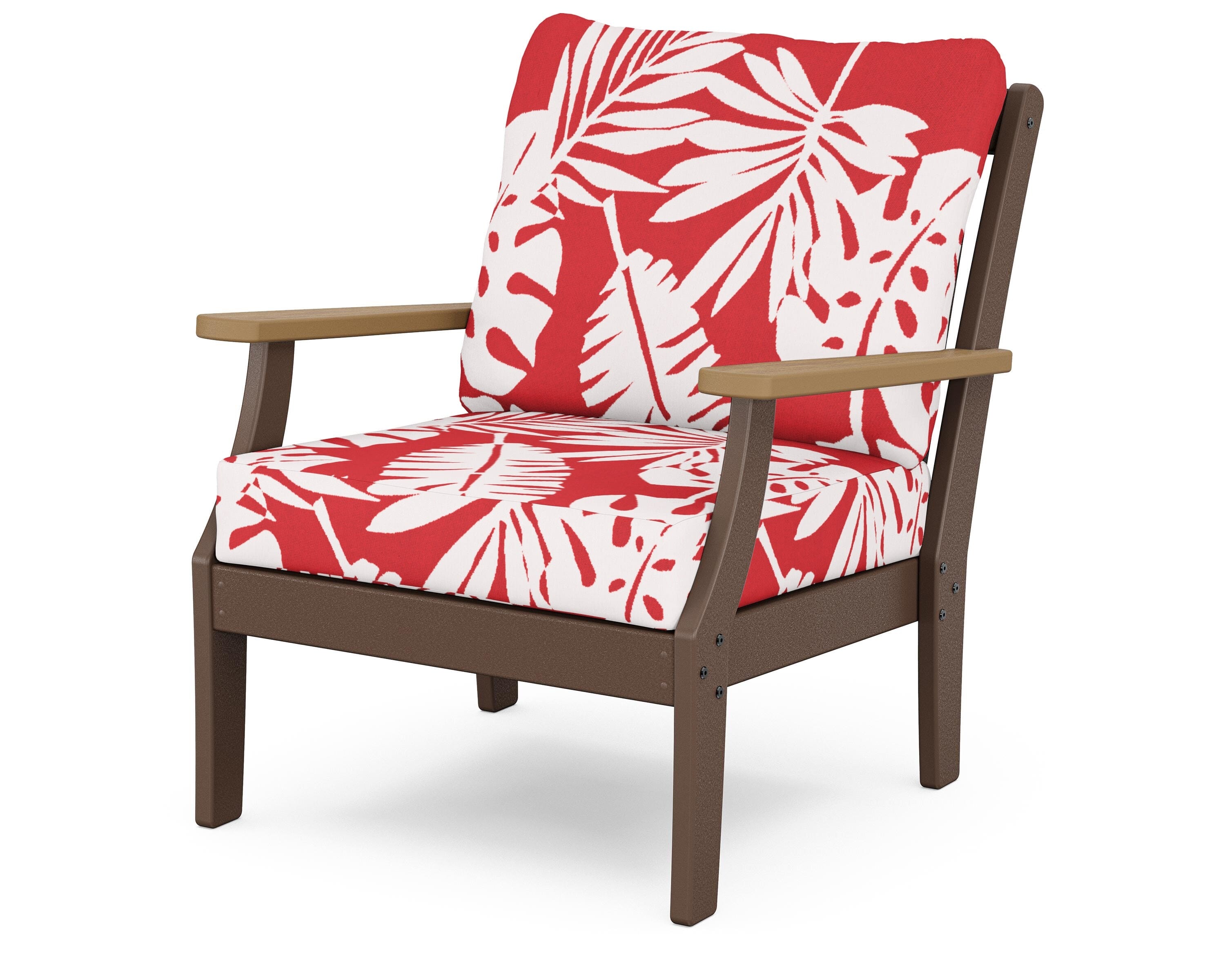 POLYWOOD® Braxton Deep Seating Chair in Mahogany / Natural / Leaf Crimson