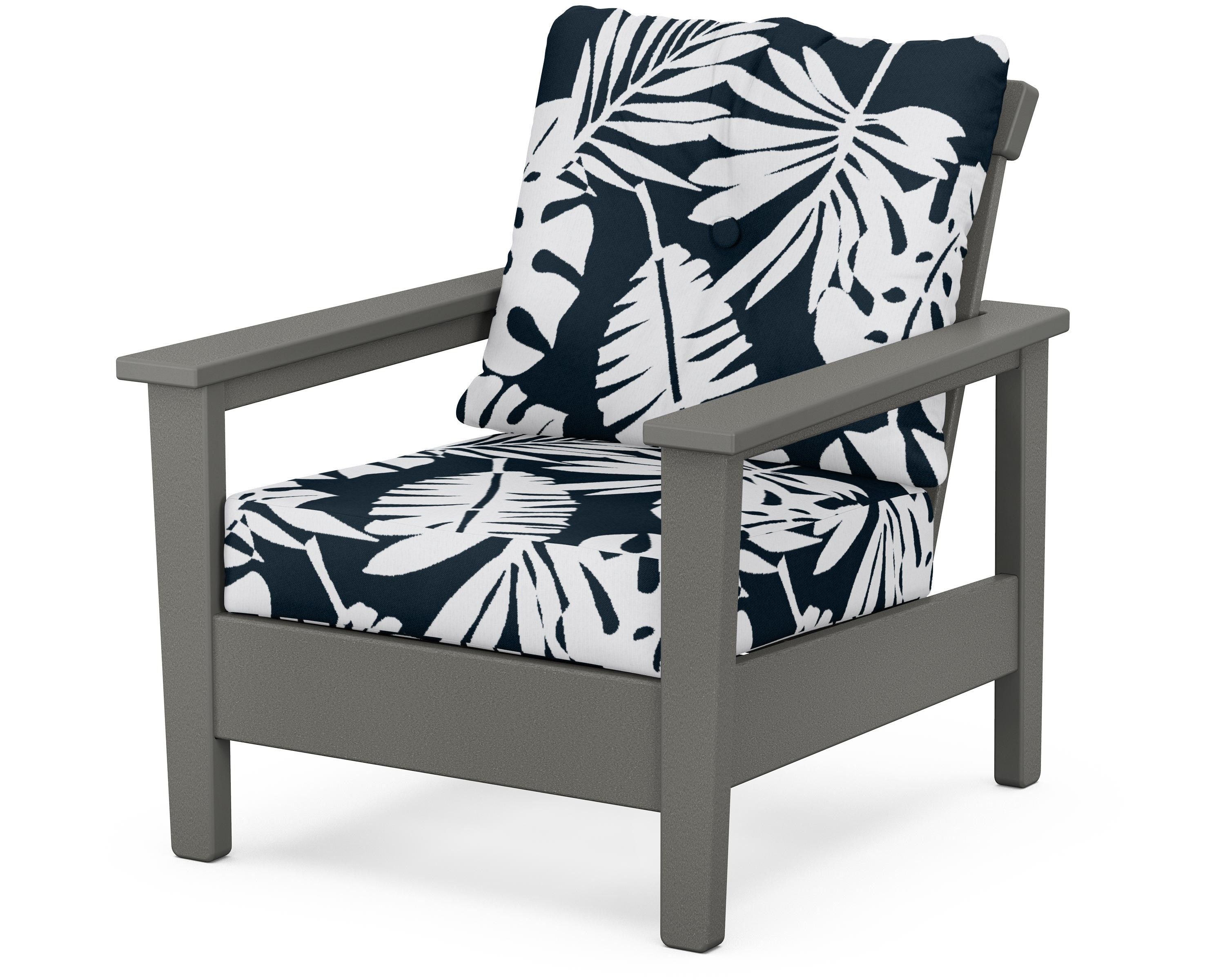 POLYWOOD® Prescott Deep Seating Chair in Slate Grey / Leaf Marine Indigo