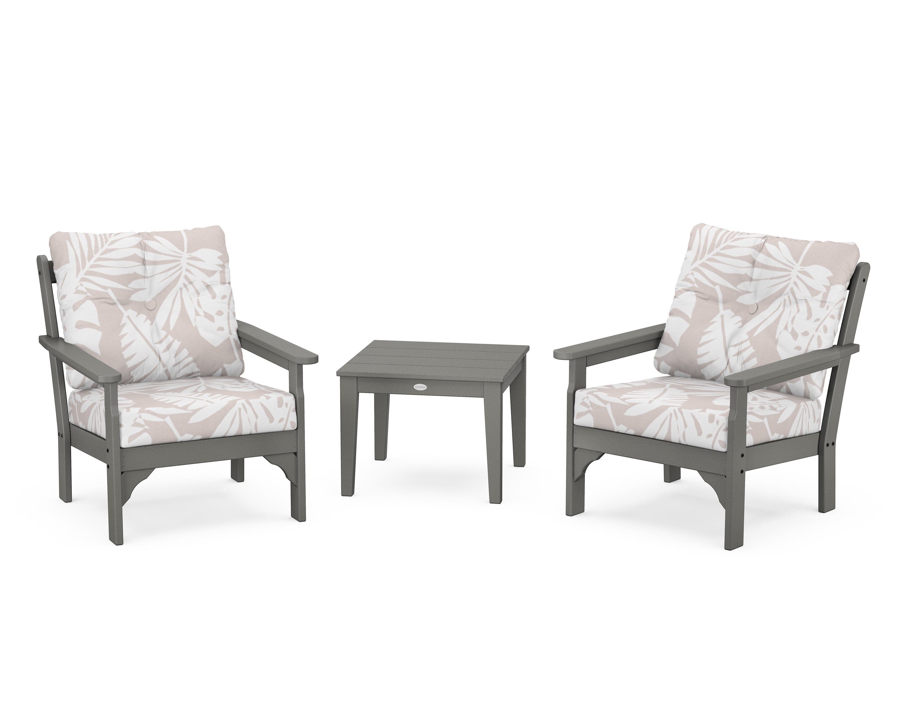 POLYWOOD® Vineyard 3-Piece Deep Seating Set in Slate Grey / Leaf Dune Burlap