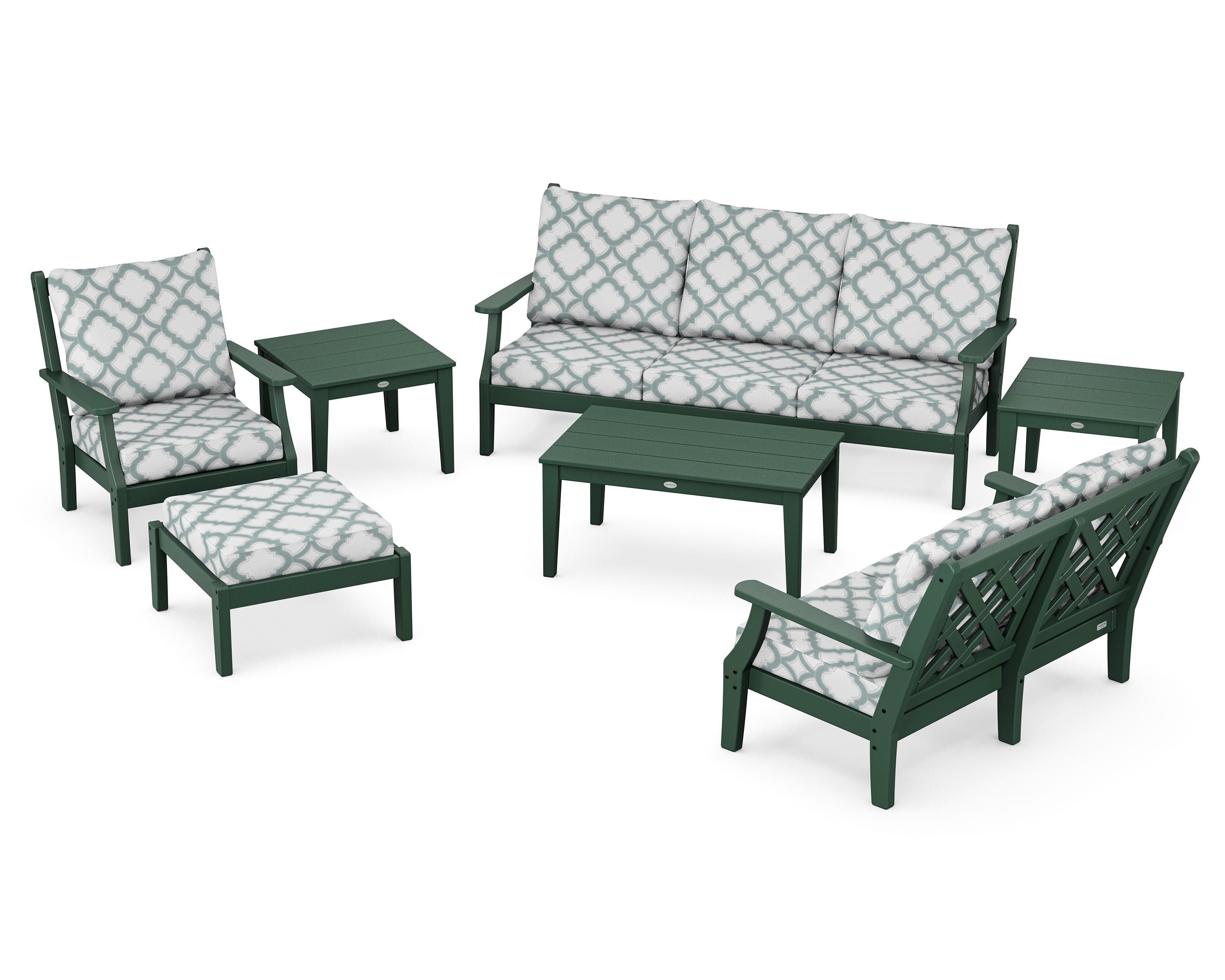 Country Living Wovendale 7-Piece Deep Seating Set in Green / Trellis Glacier Spa
