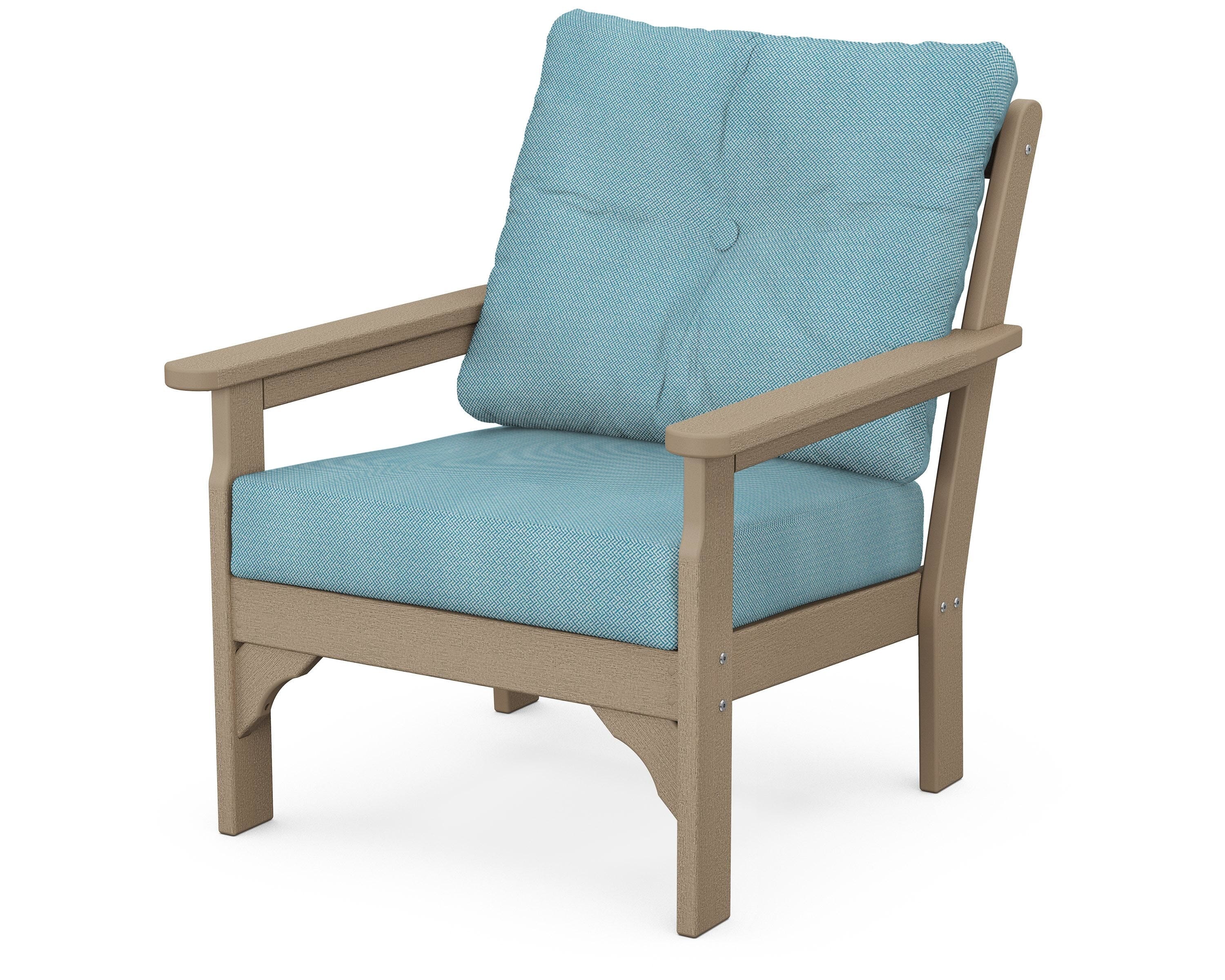 POLYWOOD® Vineyard Deep Seating Chair in Vintage Sahara / Lattice Sky Blue