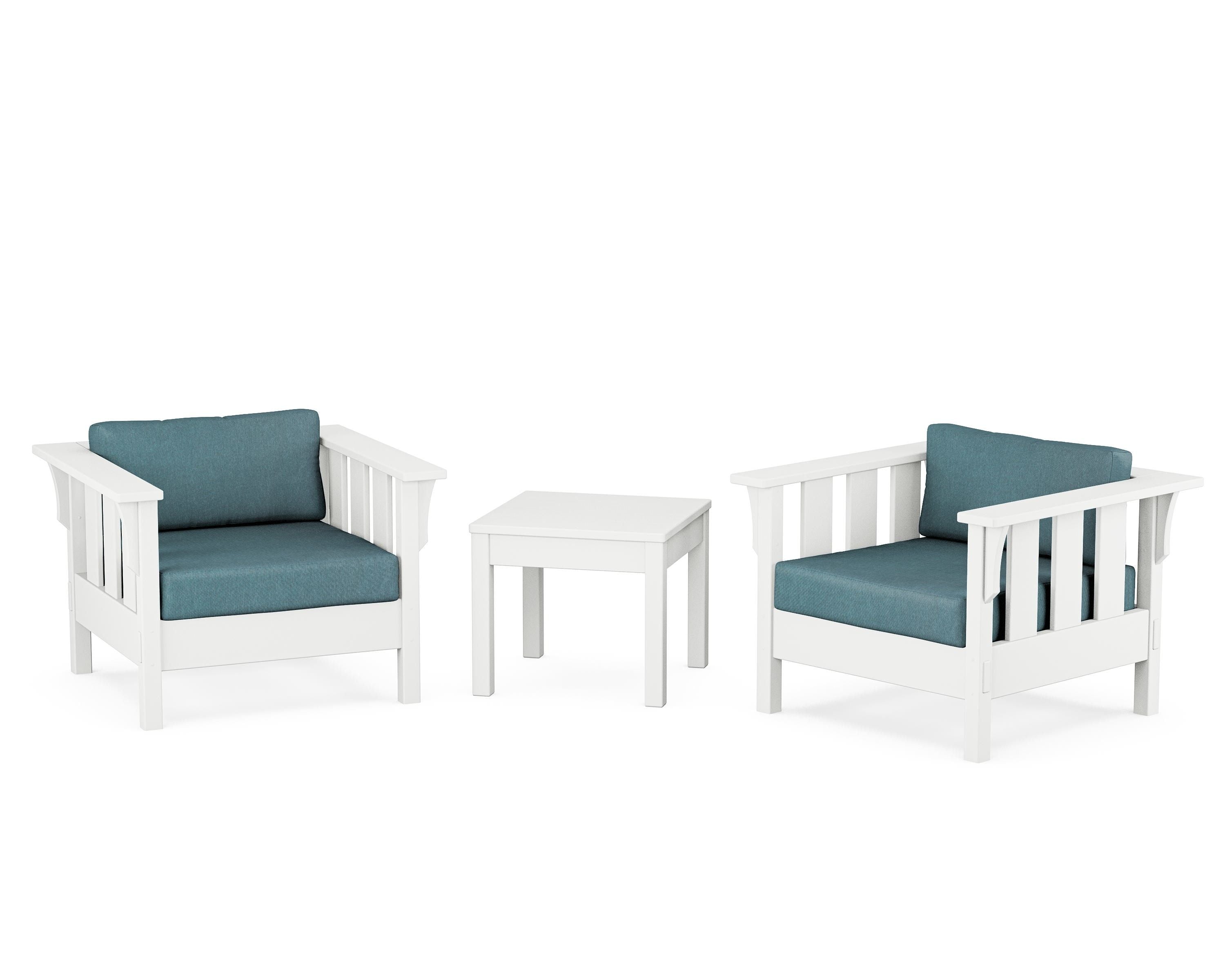 Martha Stewart by POLYWOOD® Acadia 3-Piece Deep Seating Set in White / Ocean Teal