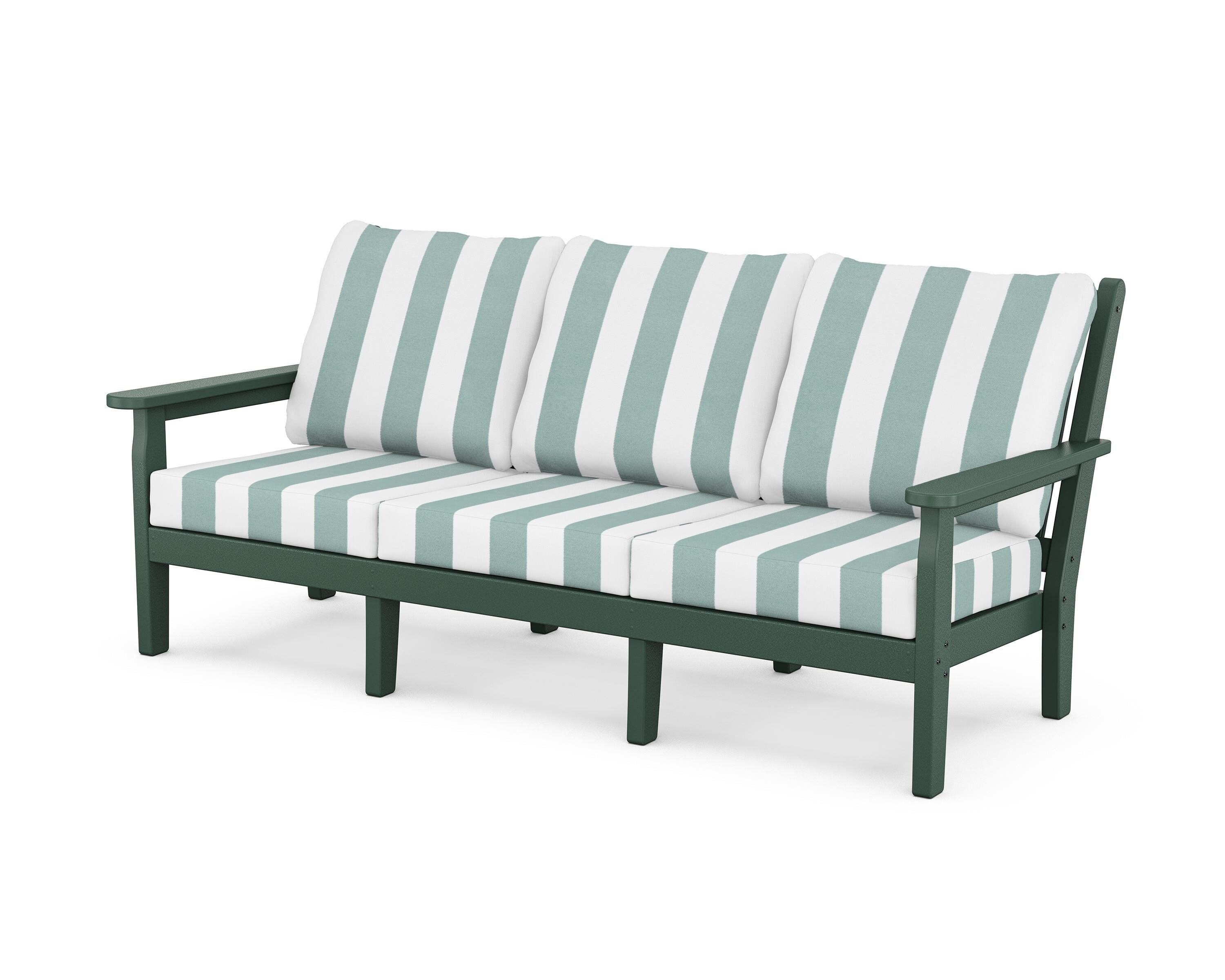 POLYWOOD® Chippendale Deep Seating Sofa in Green / Cabana Stripe Glacier Spa