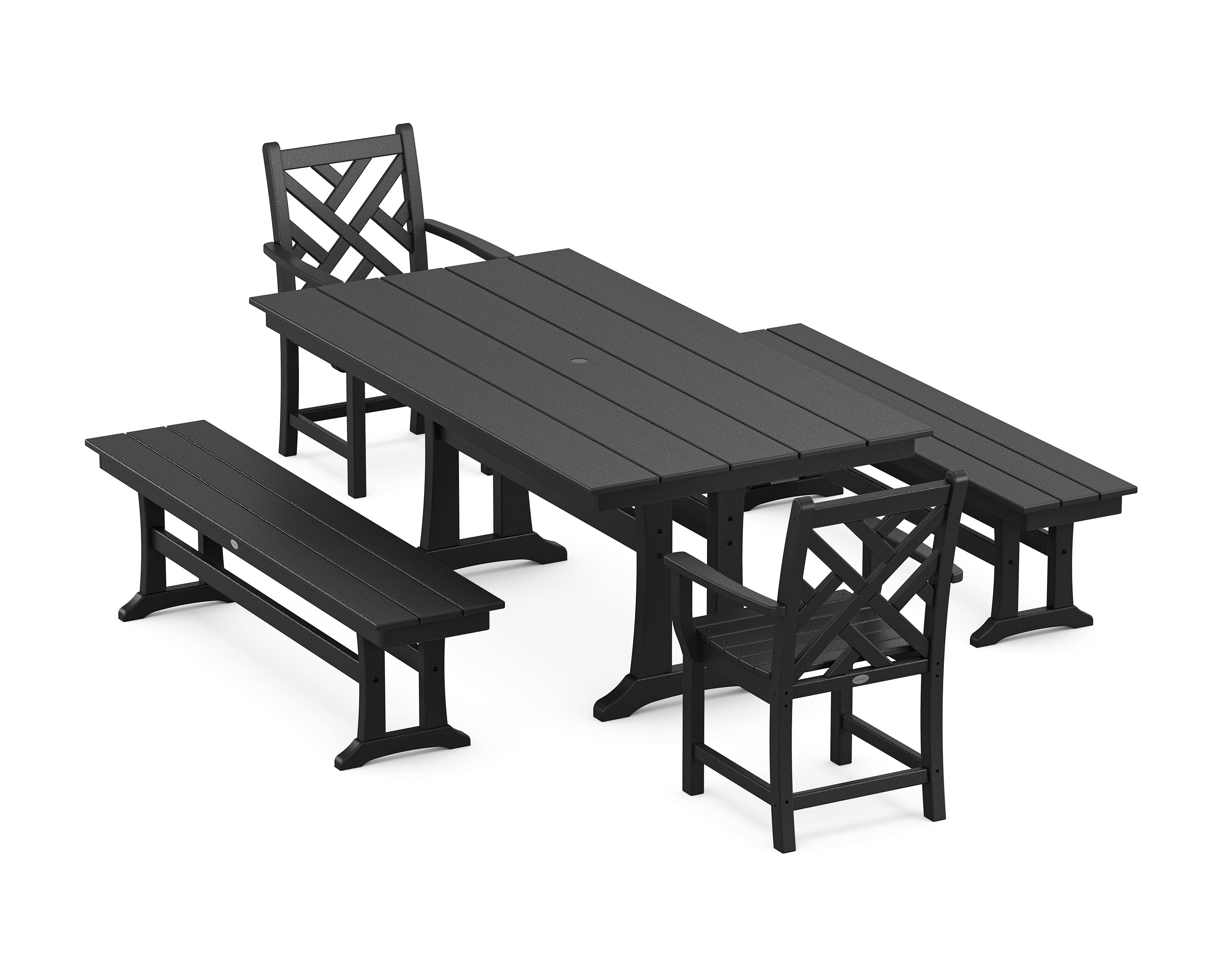 POLYWOOD® Chippendale 5-Piece Farmhouse Dining Set With Trestle Legs in Black
