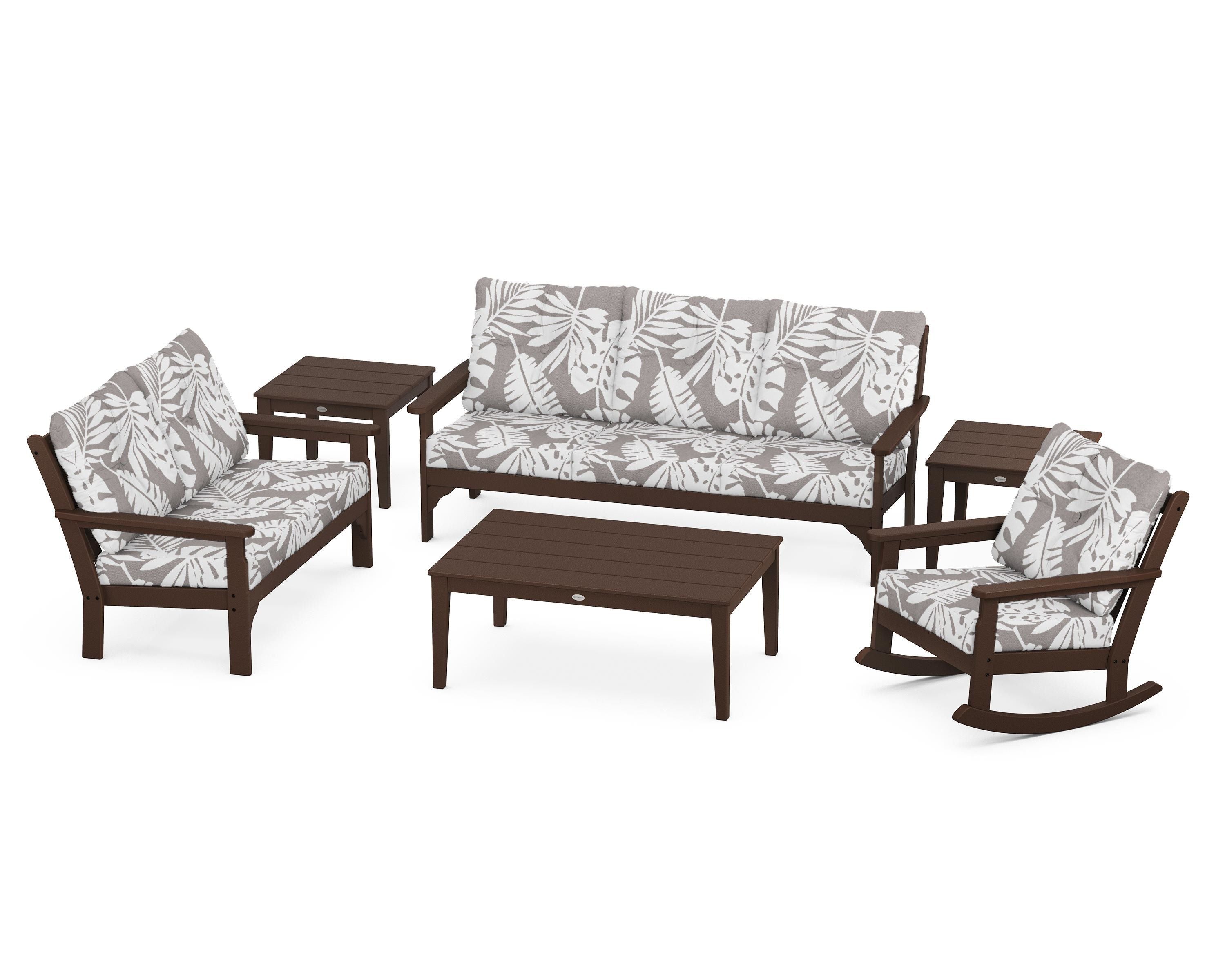 POLYWOOD® Vineyard 6-Piece Deep Seating Set in Mahogany / Leaf Grey Mist
