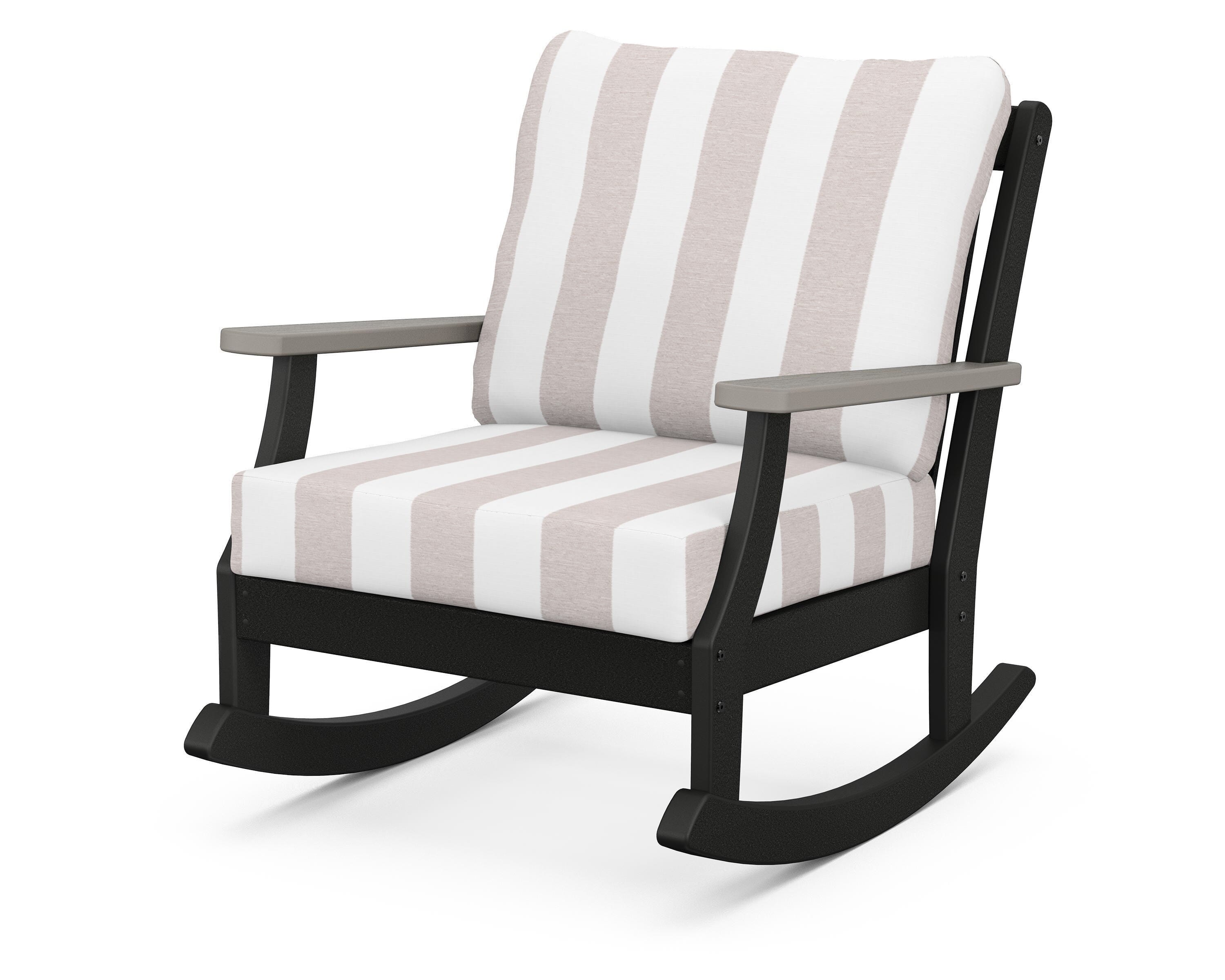 POLYWOOD® Braxton Deep Seating Rocking Chair in Black / Driftwood / Cabana Stripe Dune Burlap