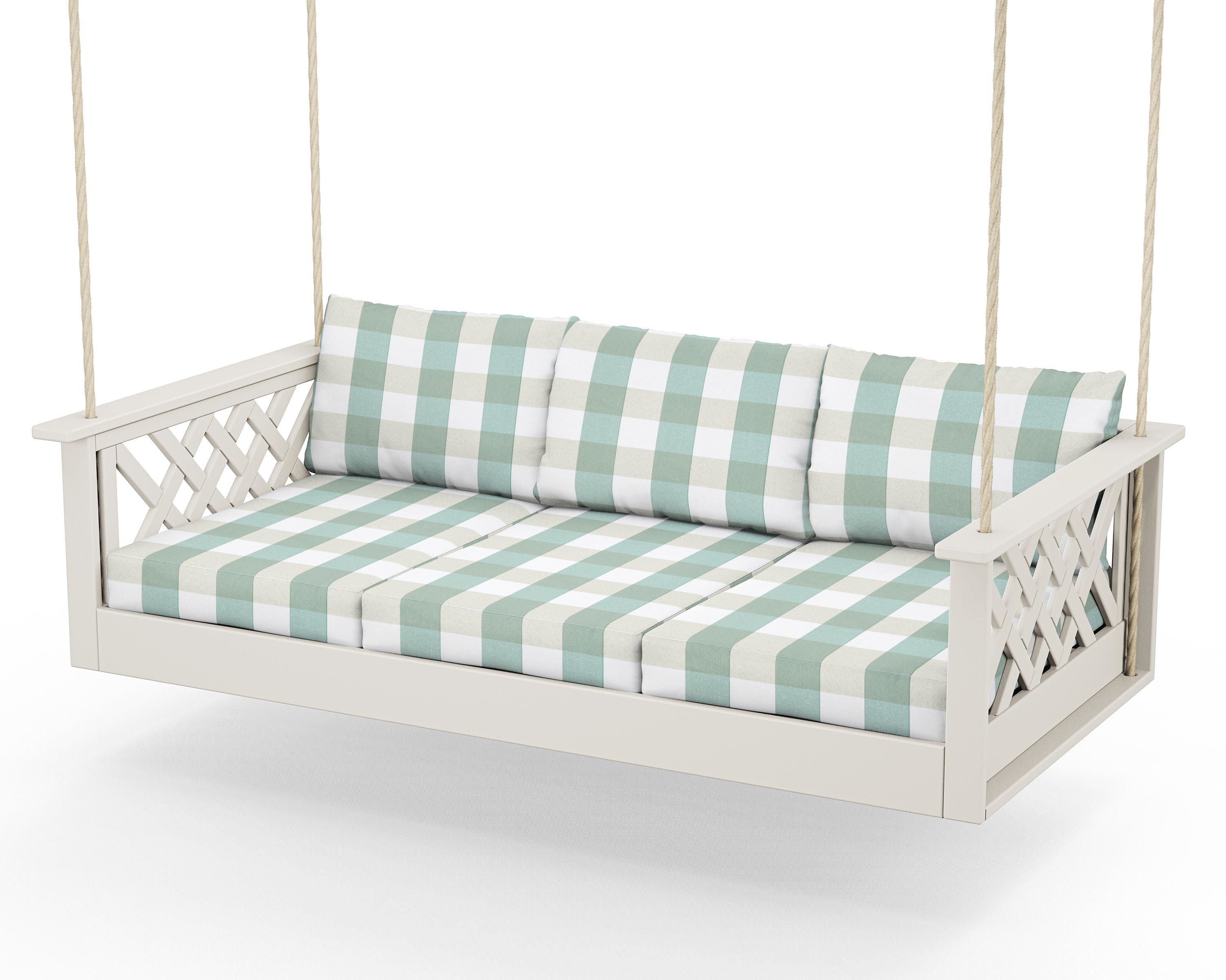Country Living Wovendale Daybed Swing in Sand / Buffalo Plaid Glacier Spa