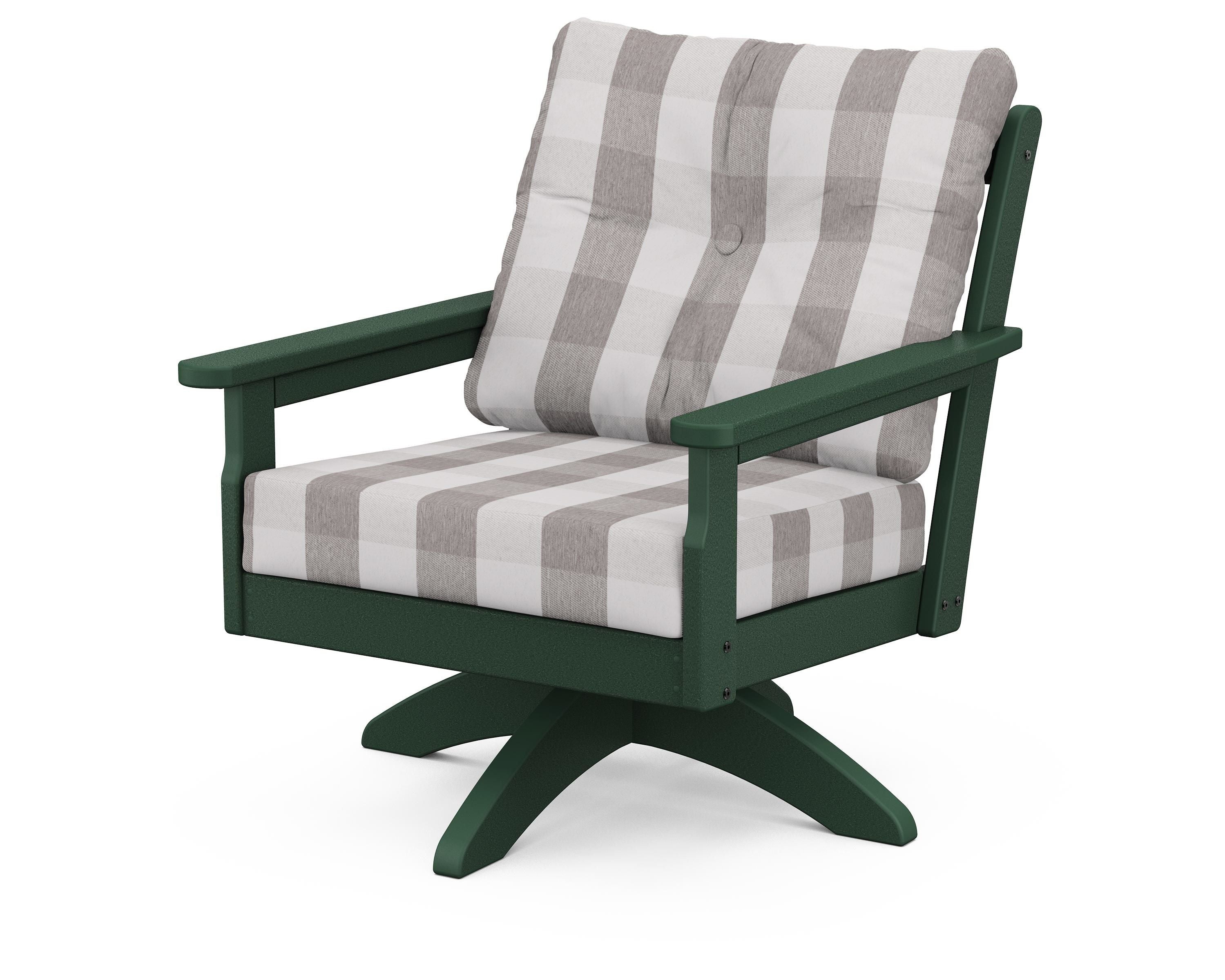 POLYWOOD® Vineyard Deep Seating Swivel Chair in Green / Buffalo Plaid Grey Mist