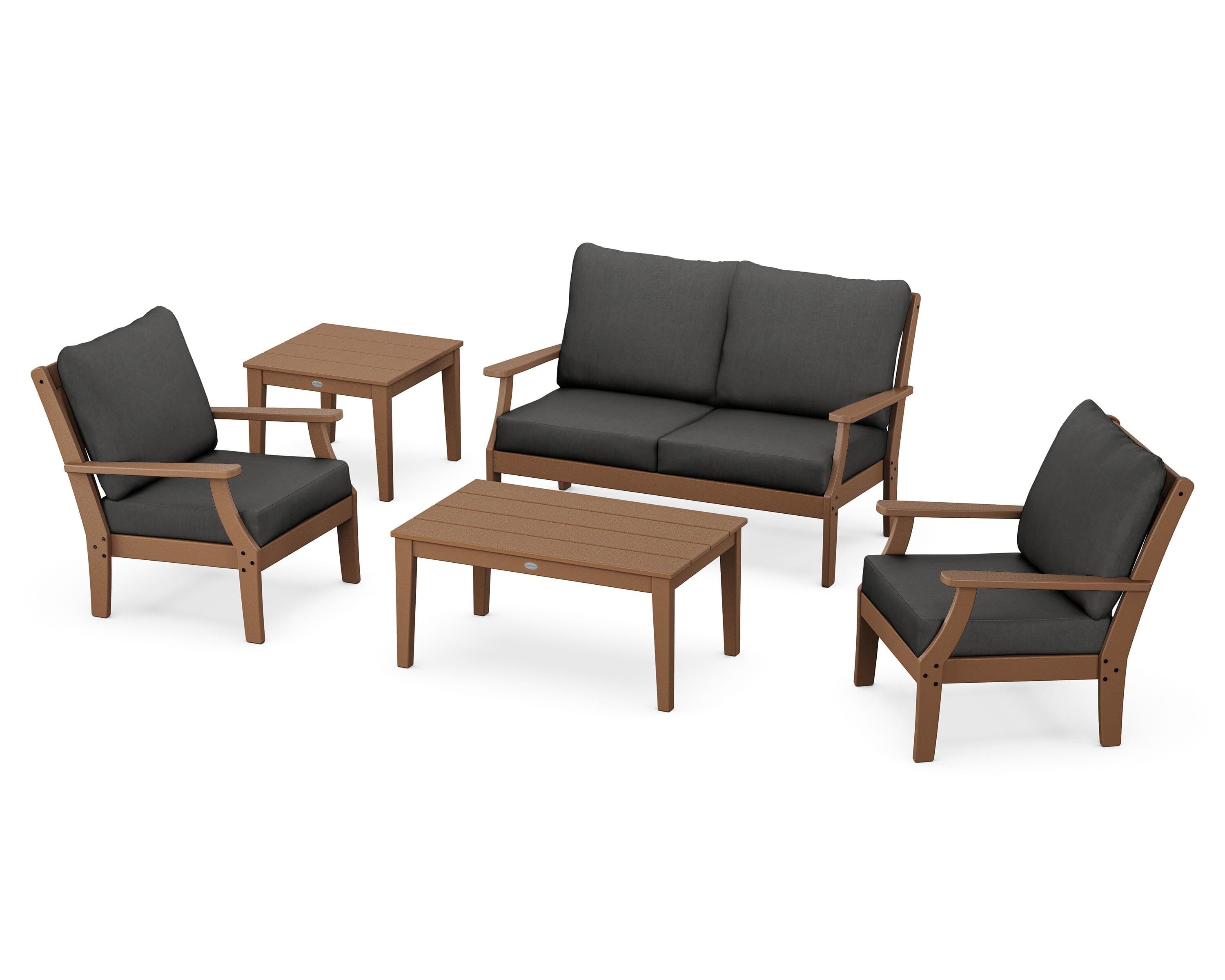 POLYWOOD® Braxton 5-Piece Deep Seating Set in Teak / Spectrum Carbon
