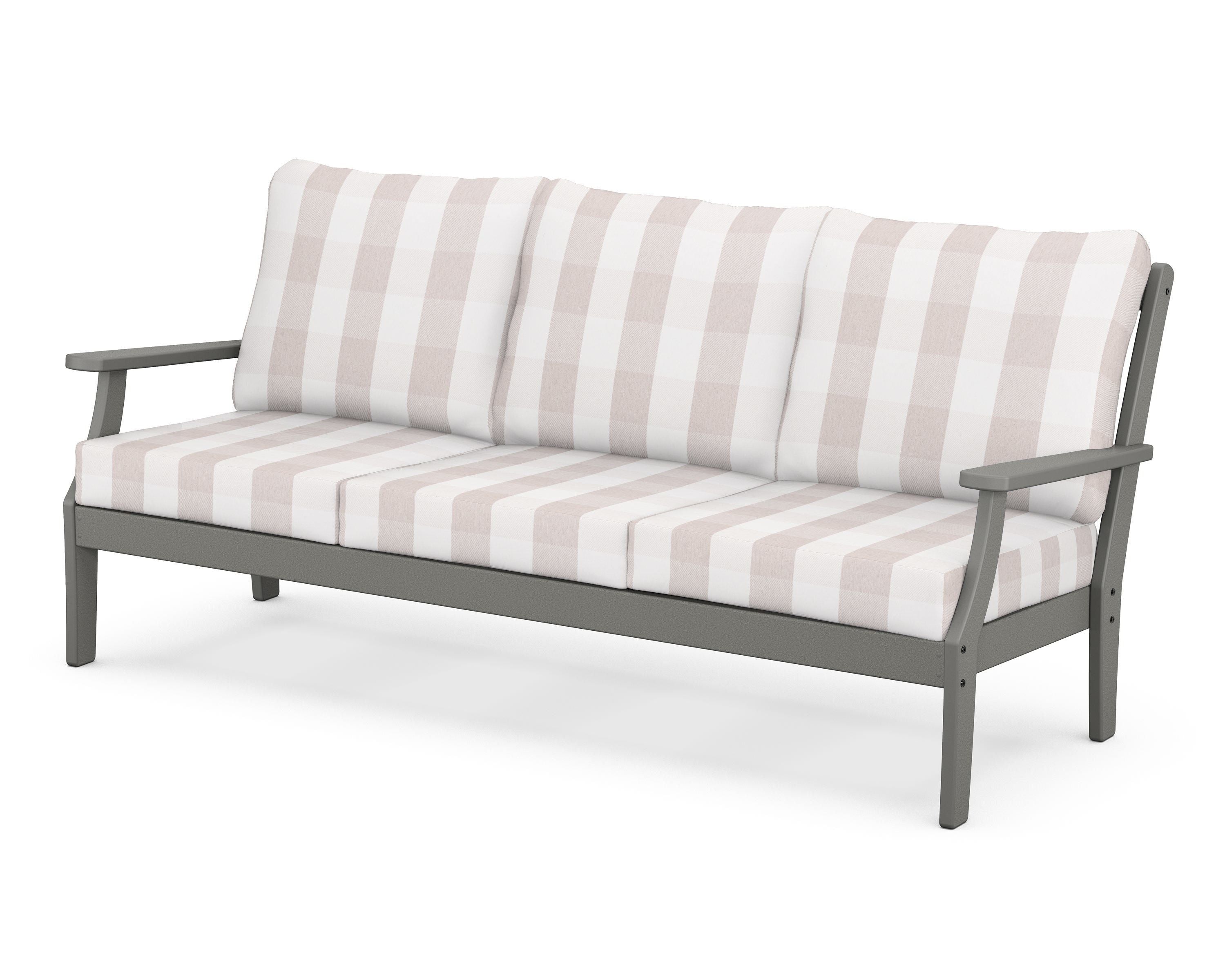 POLYWOOD® Braxton Deep Seating Sofa in Slate Grey / Buffalo Plaid Dune Burlap