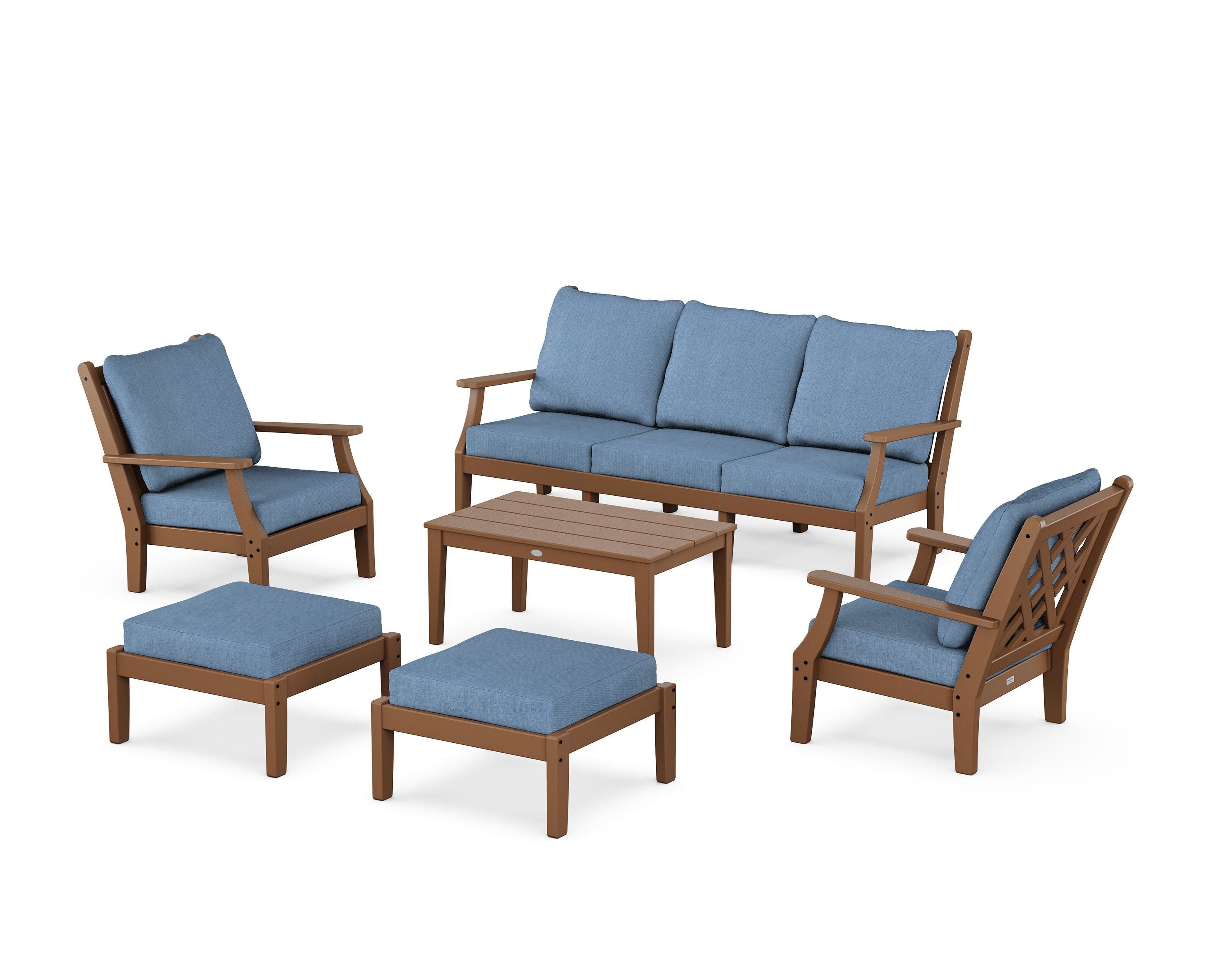 Country Living Wovendale 6-Piece Lounge Sofa Set in Teak / Sky Blue