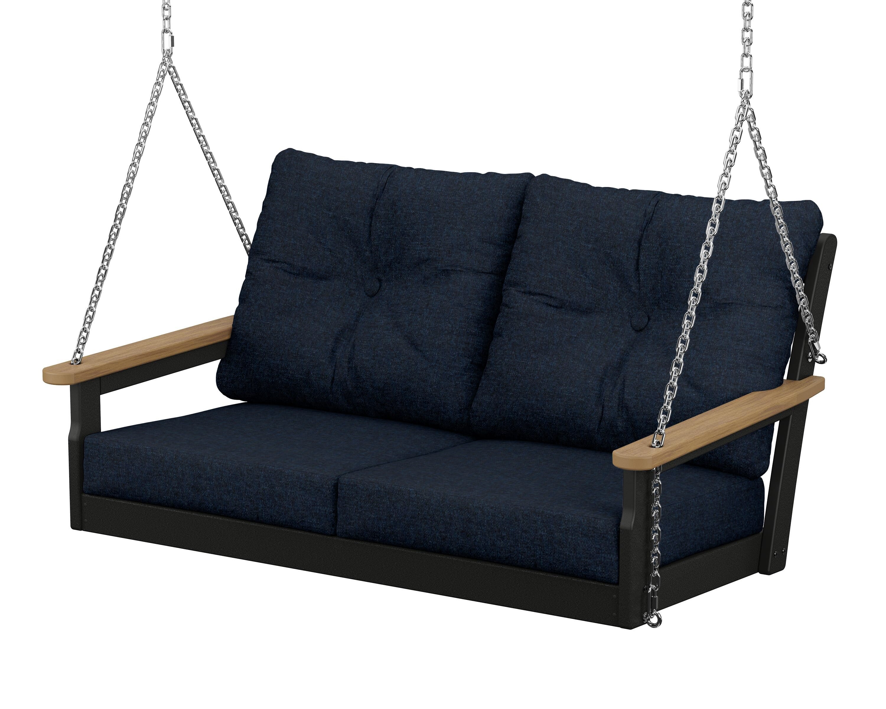 POLYWOOD® Vineyard Deep Seating Swing in Black / Natural / Marine Indigo