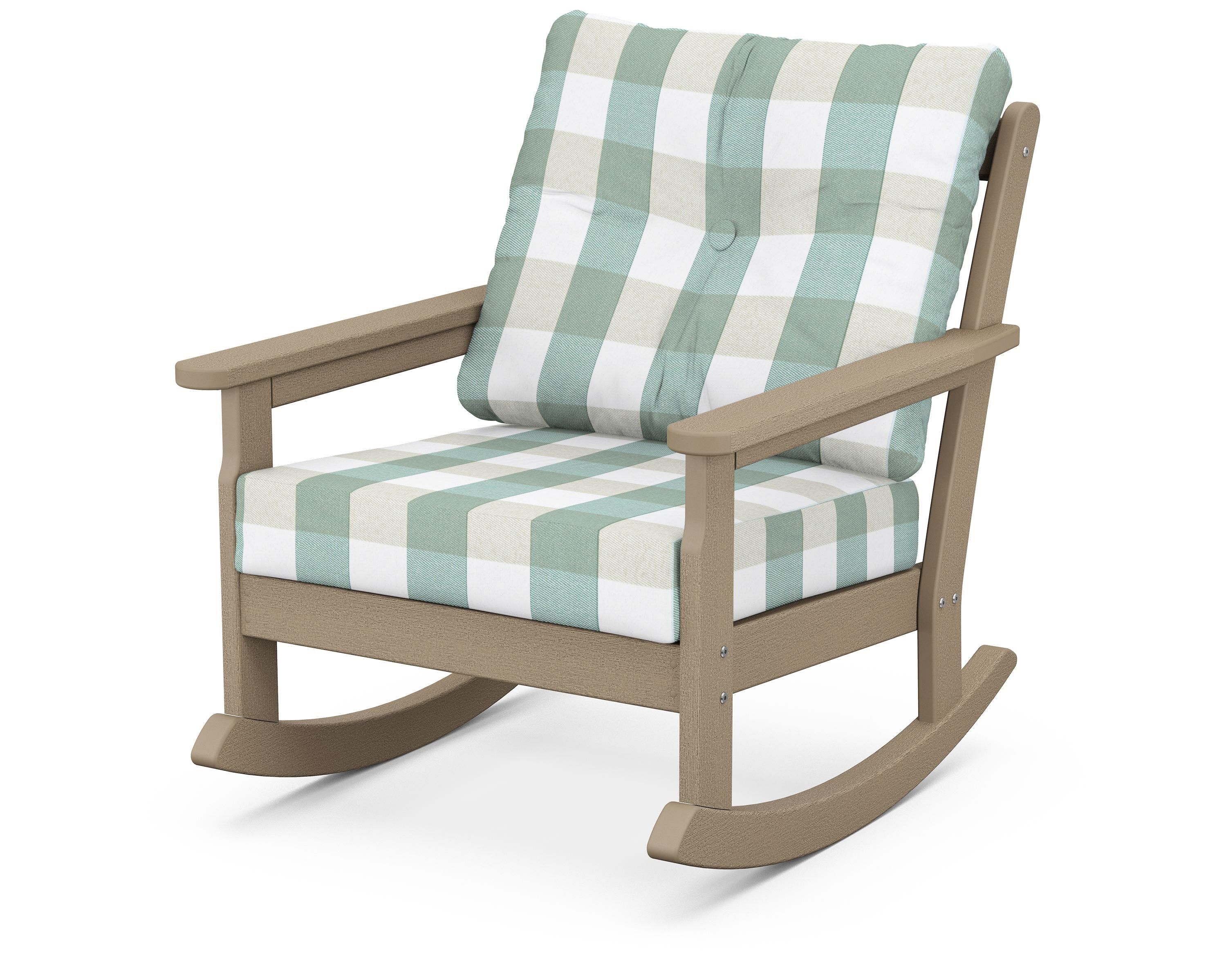POLYWOOD® Vineyard Deep Seating Rocking Chair in Vintage Sahara / Buffalo Plaid Glacier Spa